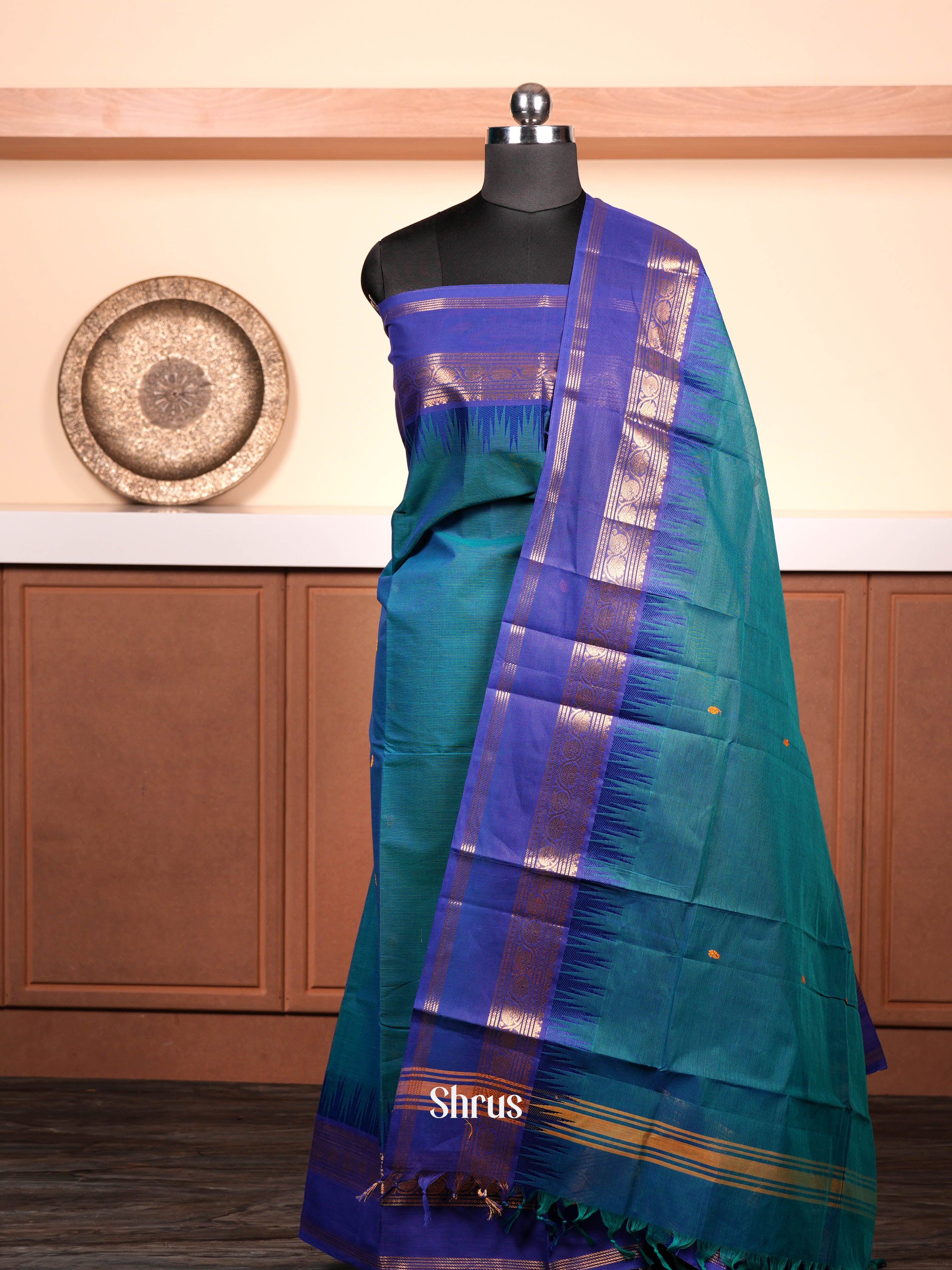 Blue - chettinad top & dupatta combo - Shop on ShrusEternity.com