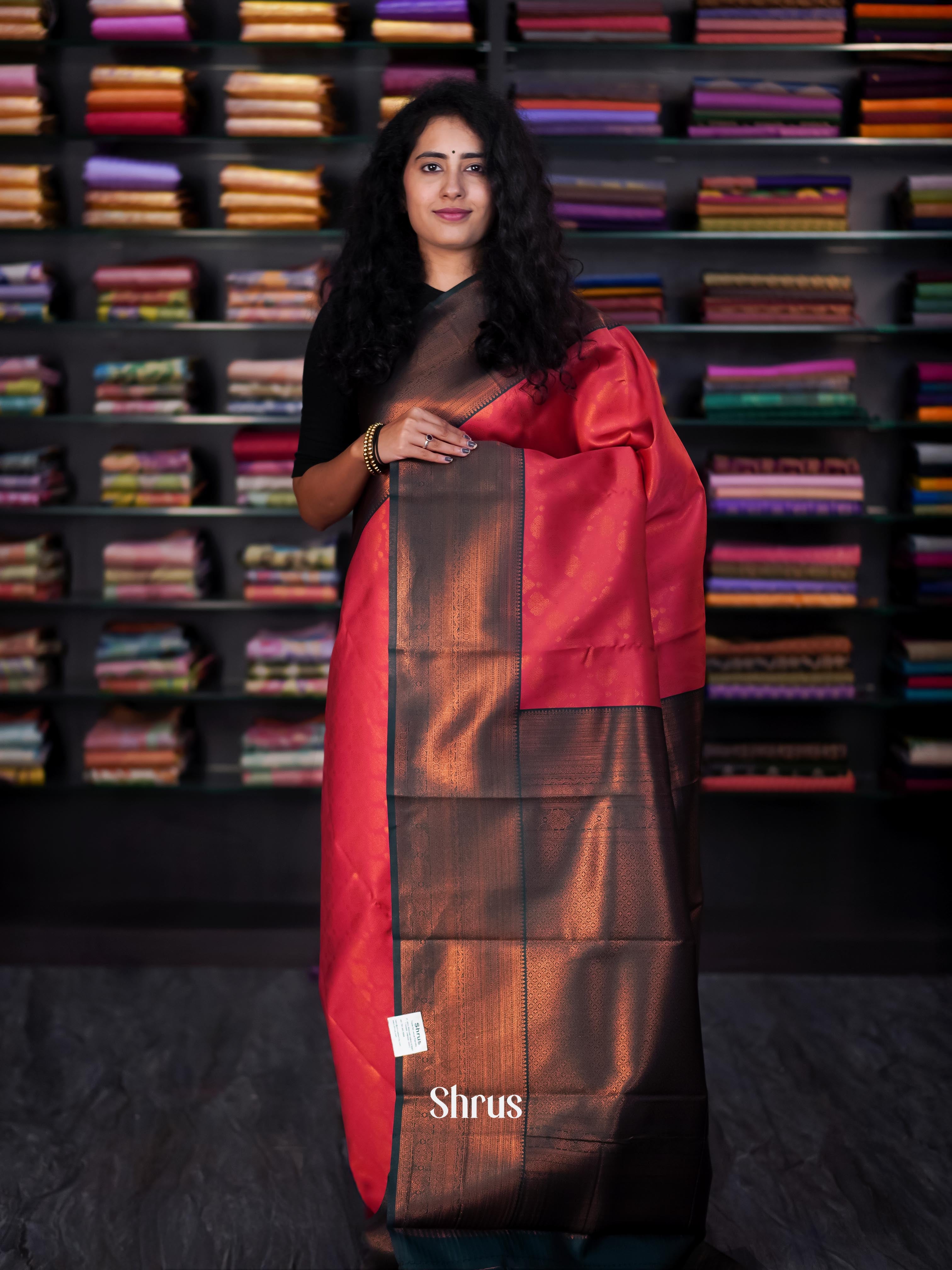 Red & Green - Semi Arani Silk Saree - Shop on ShrusEternity.com