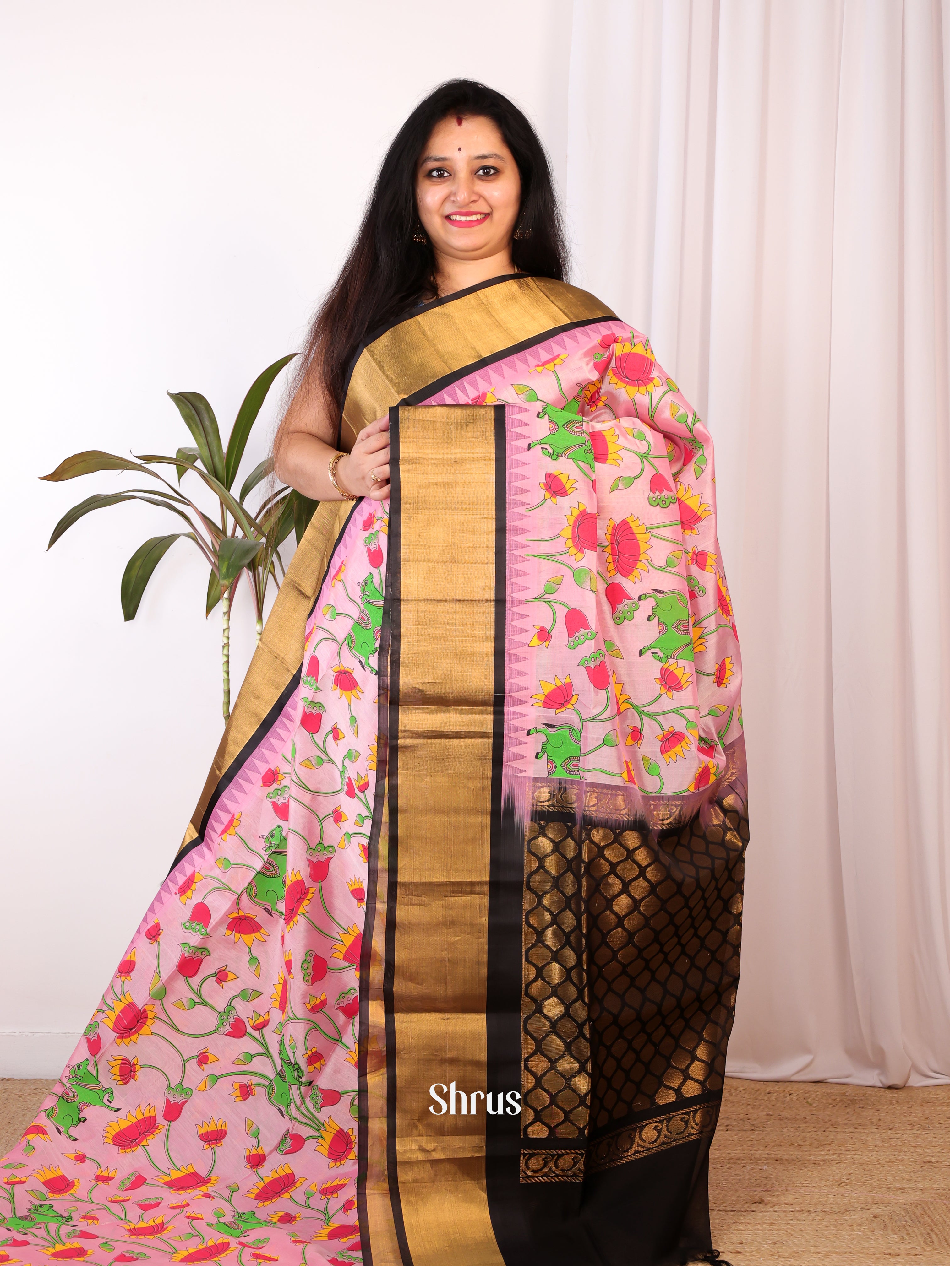 Pink & Black - Hindolam Saree - Shop on Shrus.com