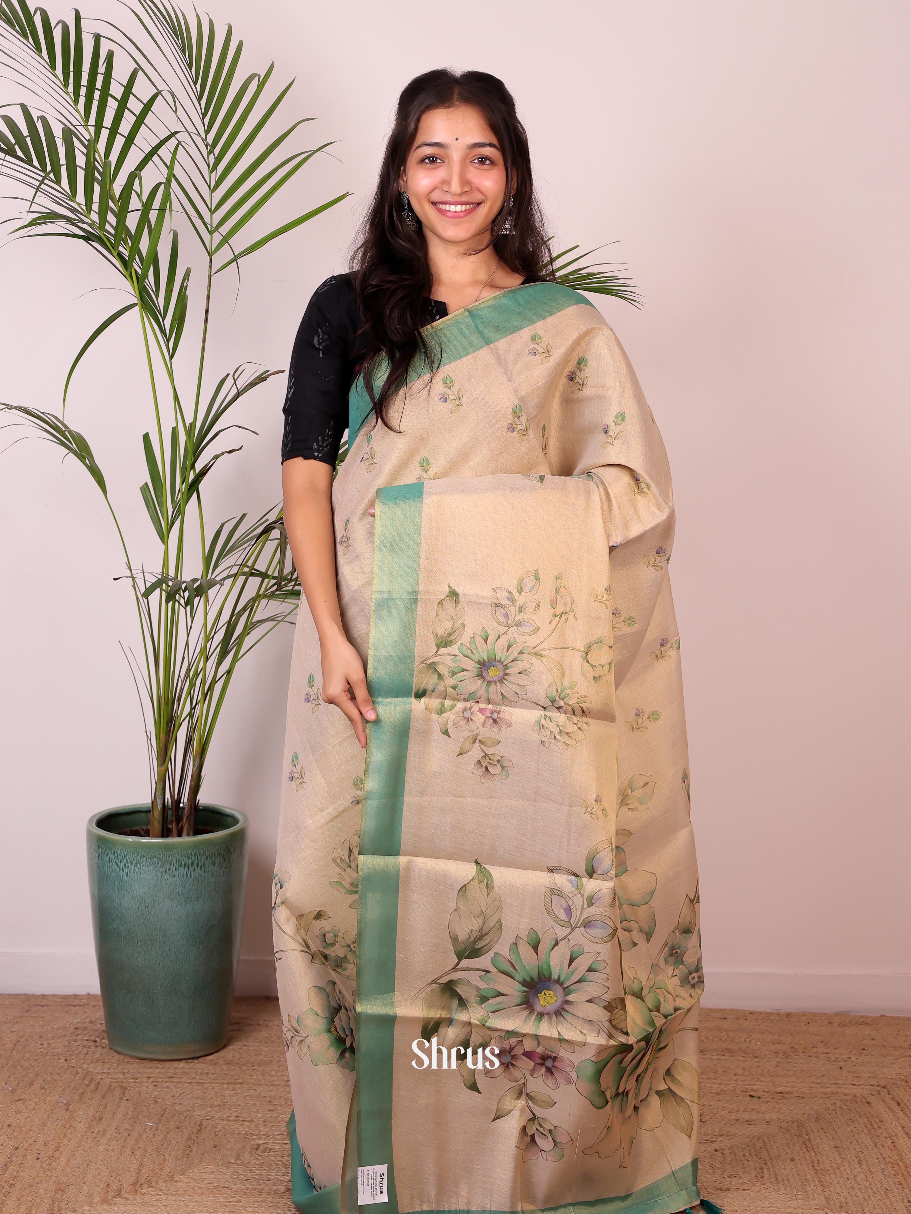 Gold & Green - Semi Jute Saree - Shop on Shrus.com