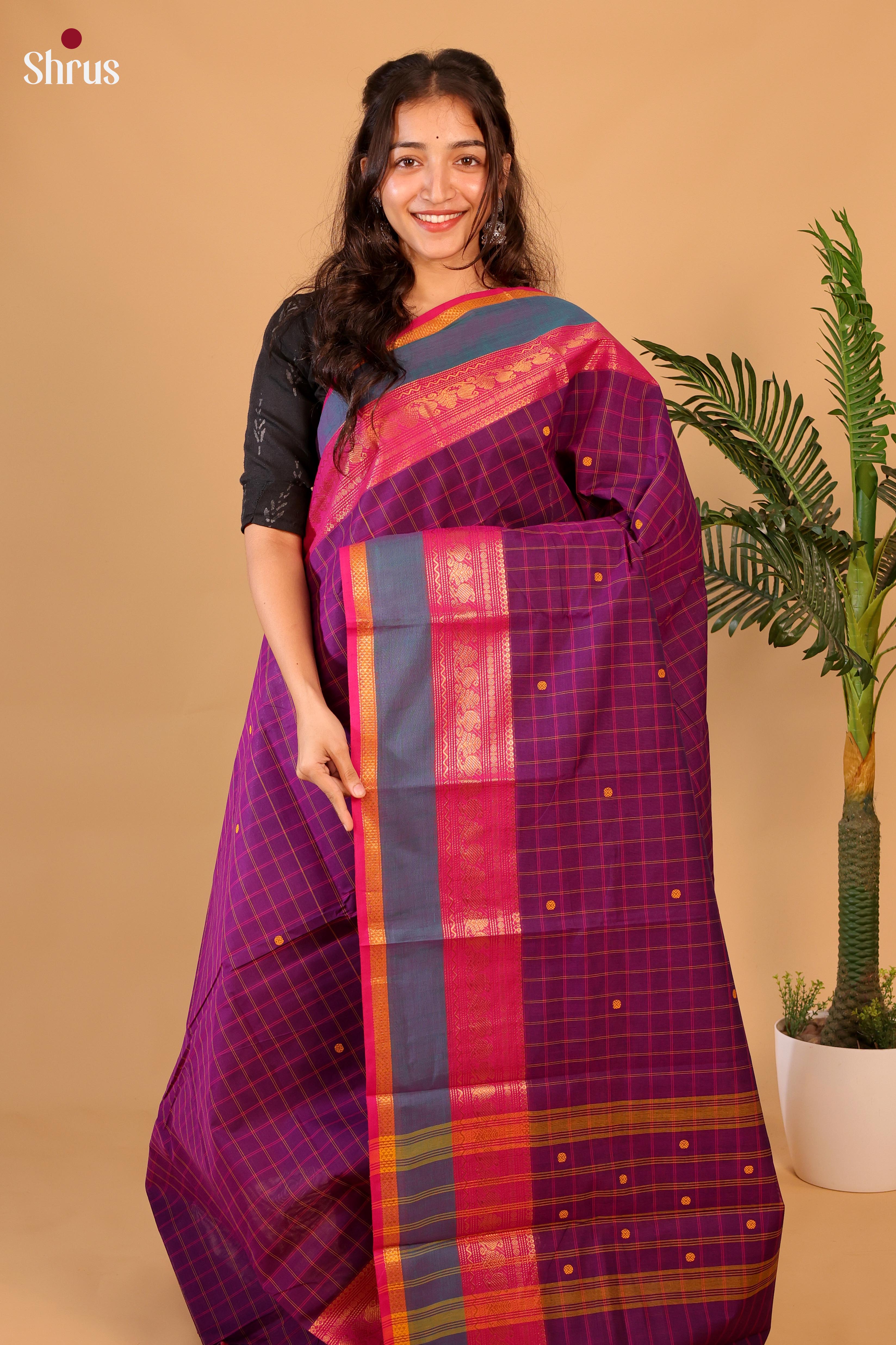 Violet & Pink - Chettinad Cotton Saree - Shop on Shrus.com