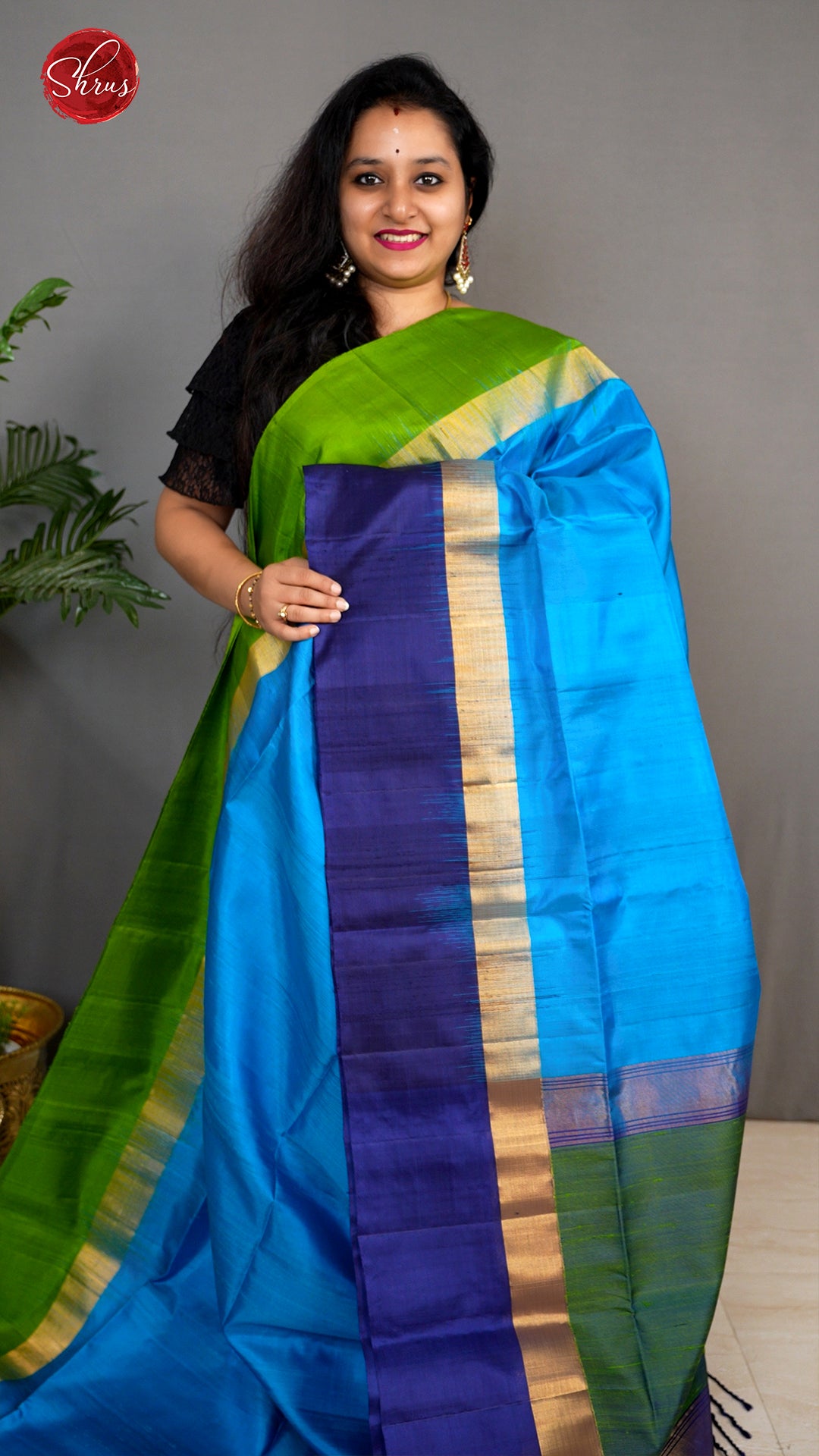 Blue & Green - Soft Silk Saree - Shop on ShrusEternity.com