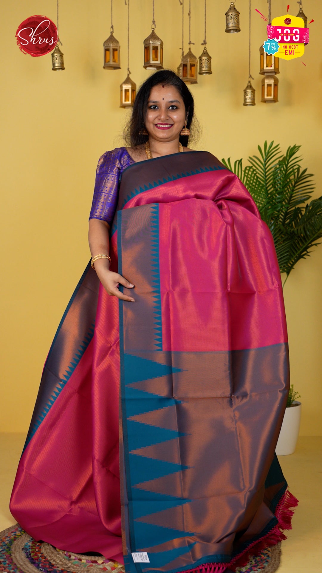 Pink & Blue - Semi Kanchipuram Saree - Shop on ShrusEternity.com