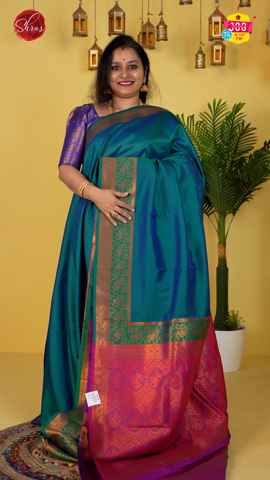 Blue & Pink -Semi Kanchipuram Saree - Shop on ShrusEternity.com