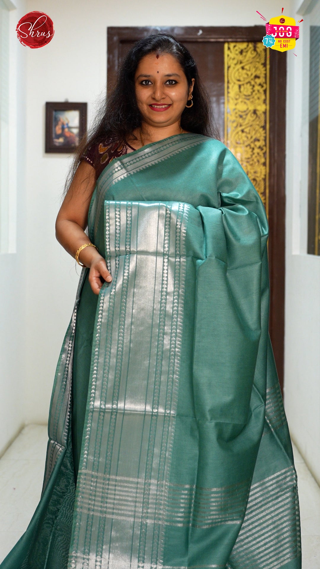 Green(Single Tone) - Semi Tussar Saree - Shop on ShrusEternity.com