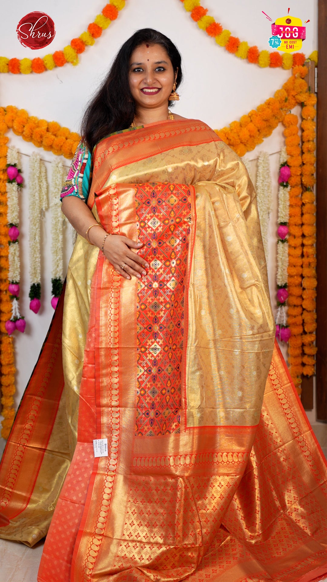 Gold & Red - Semi Tissue Saree - Shop on ShrusEternity.com