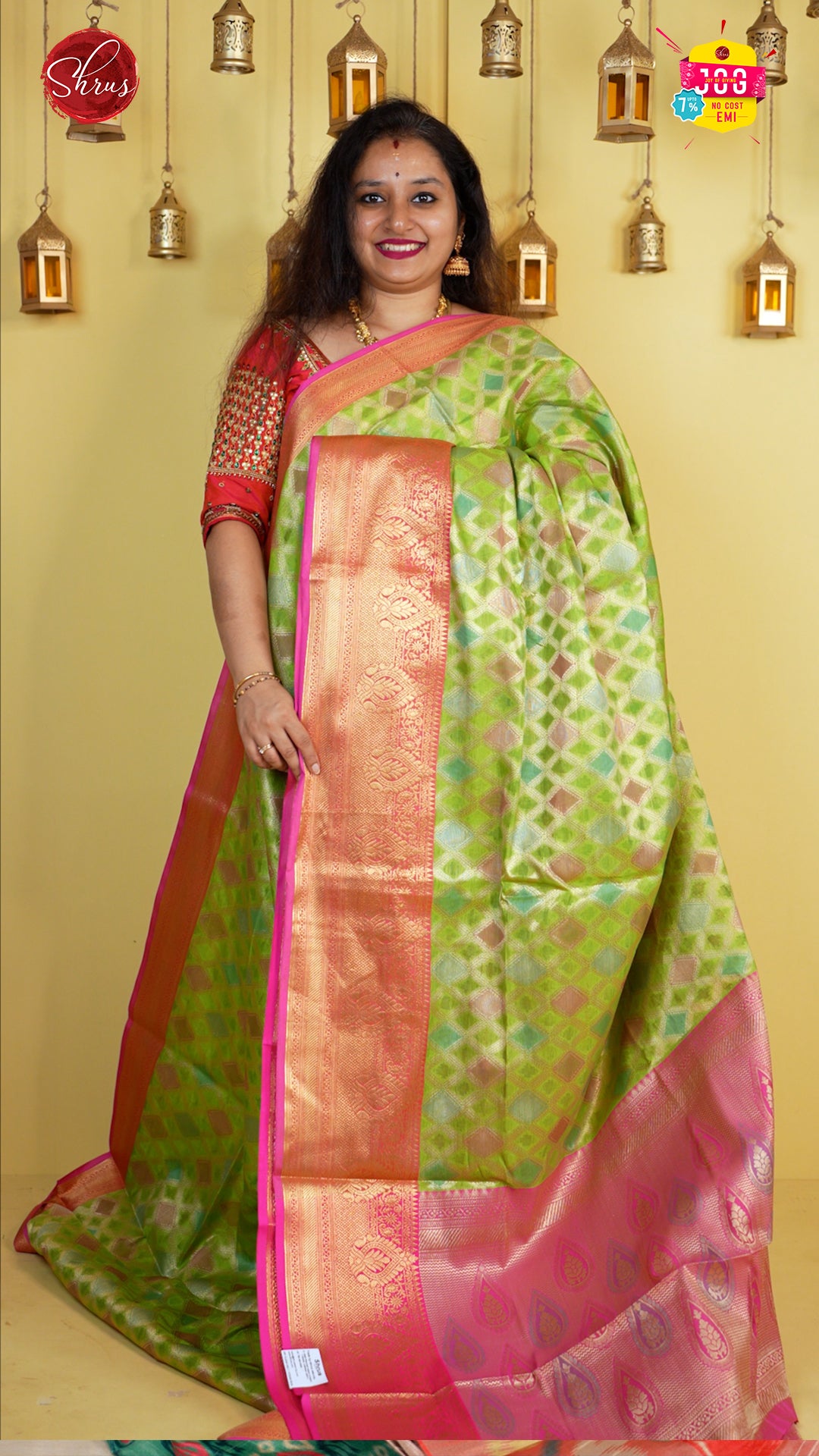 Green & Pink - Tanchoi Semi Silk Saree - Shop on ShrusEternity.com