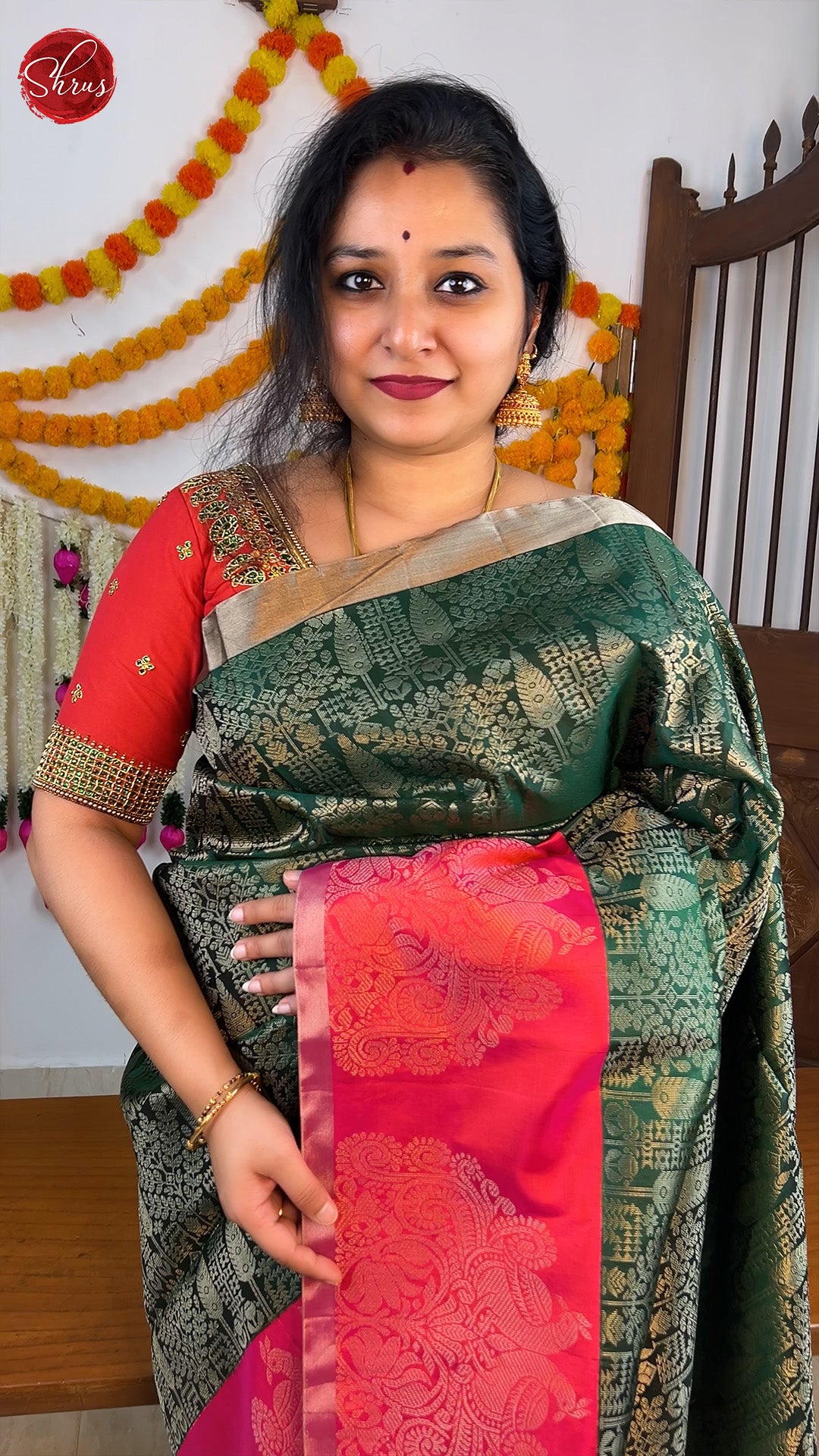 Green And Orange- Soft silk saree - Shop on ShrusEternity.com