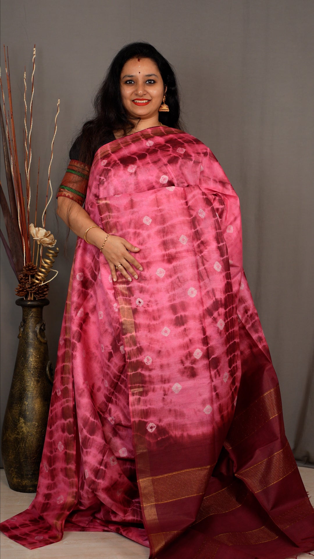Pink & Maroon - Shibori Saree - Shop on ShrusEternity.com