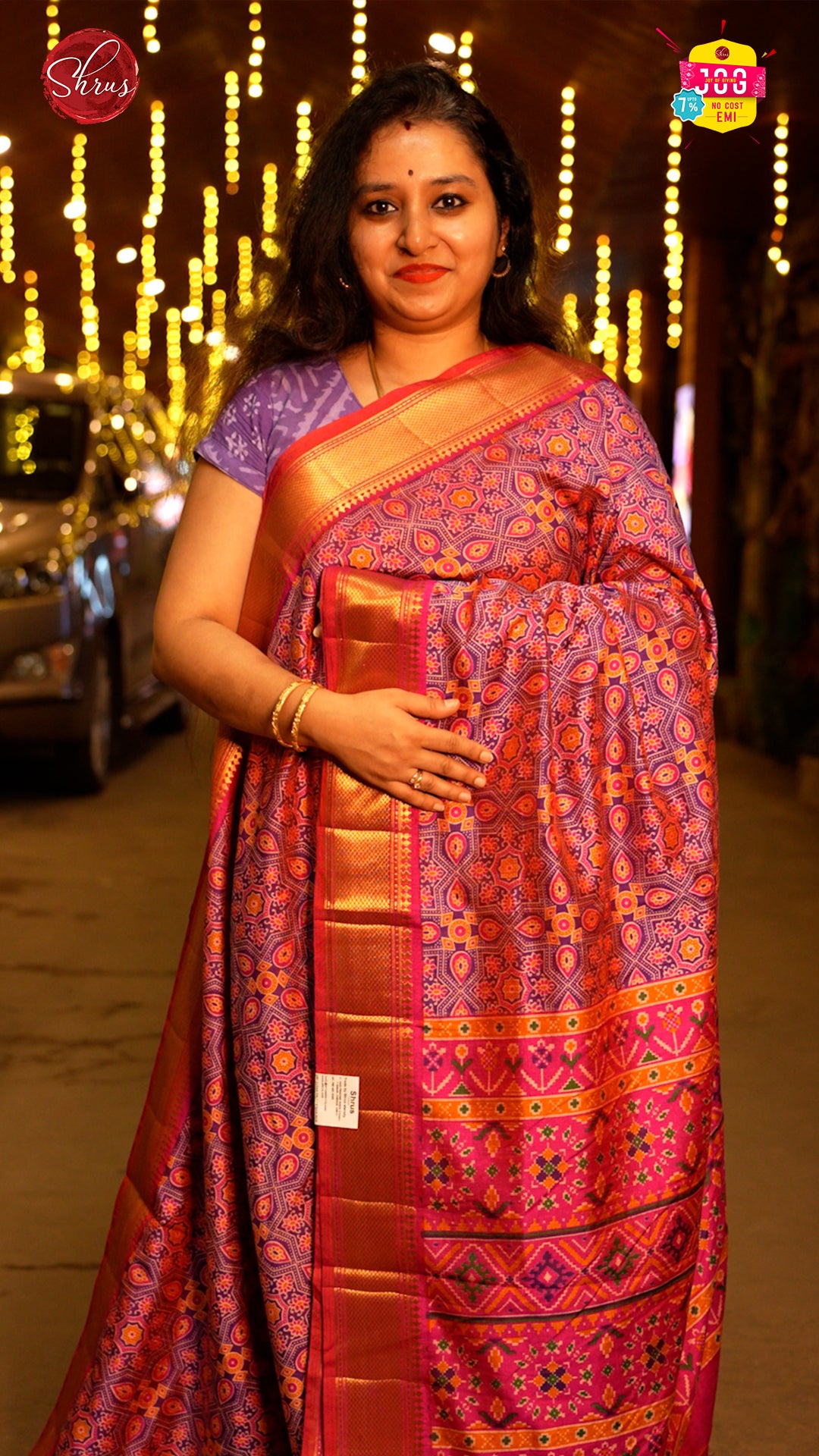 Purple & Pink - Semi Patola Saree - Shop on ShrusEternity.com
