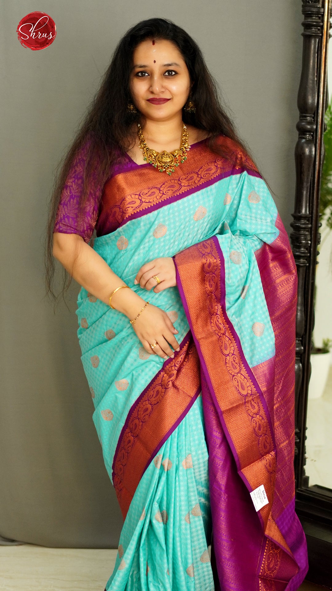 Blue & Majenta - Semi Kanchipuram Saree - Shop on ShrusEternity.com