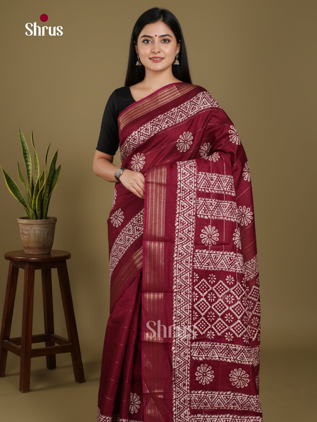 Maroon - Semi Crepe Saree - Shop on Shrus.com
