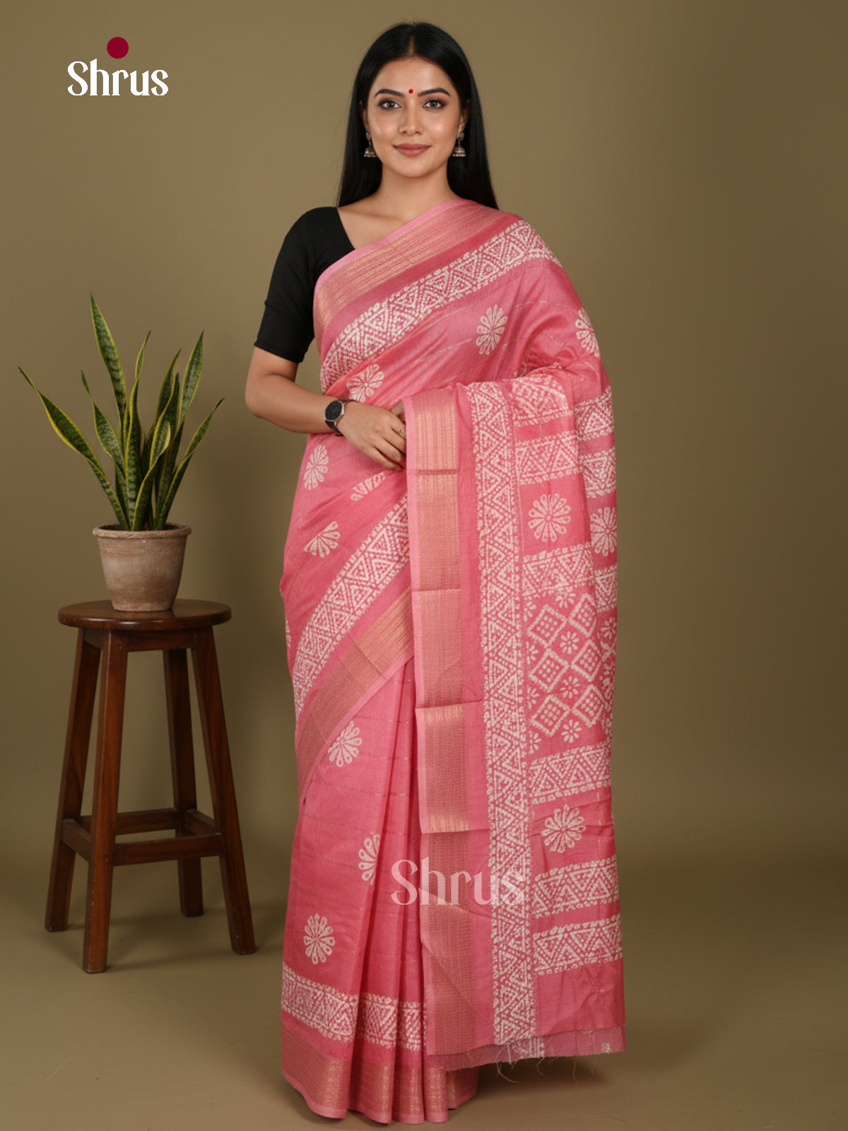 Pink - Semi Crepe Saree - Shop on Shrus.com