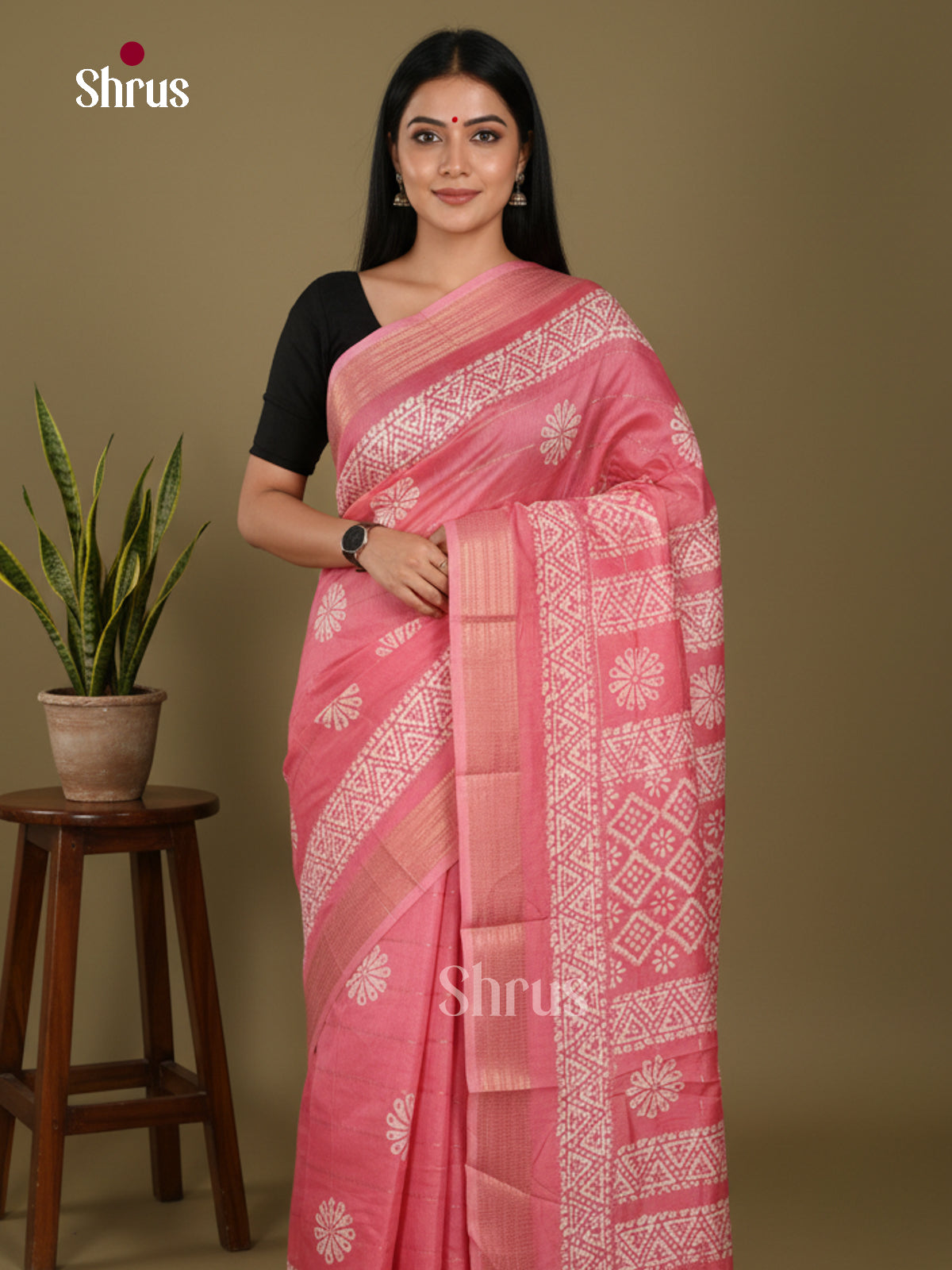 Pink - Semi Crepe Saree - Shop on Shrus.com