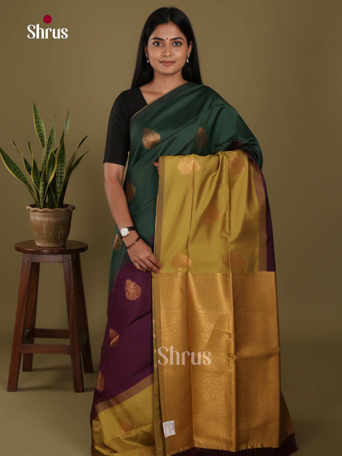 Green & Purple - Semi Softsilk Saree - Shop on Shrus.com