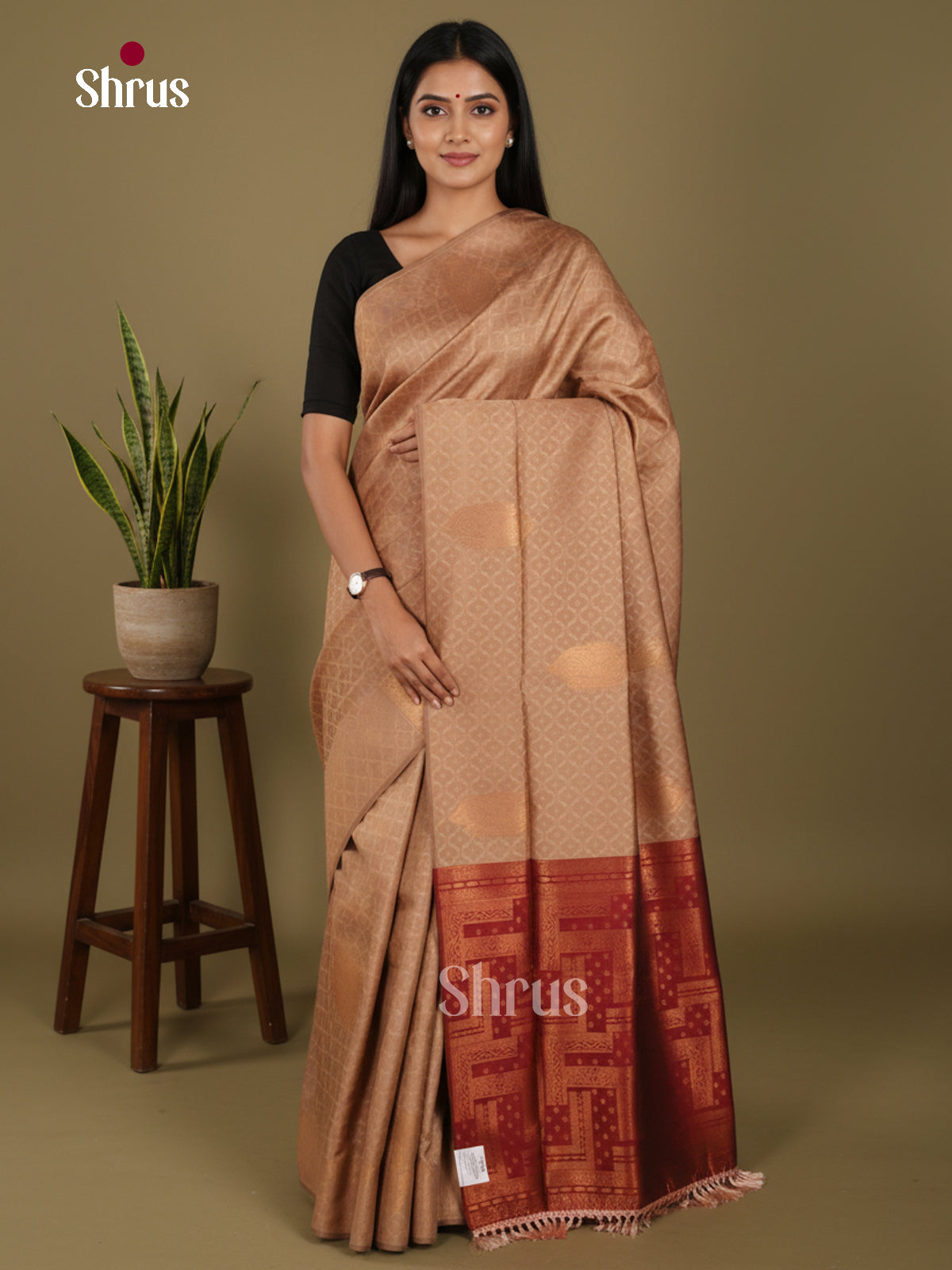 Light Brown & Maroon - Semi Softsilk Saree - Shop on Shrus.com