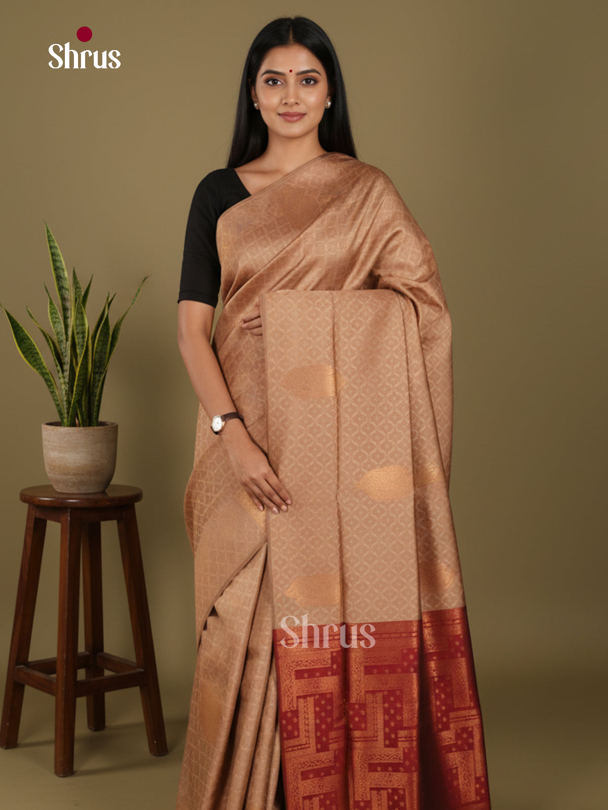 Light Brown & Maroon - Semi Softsilk Saree - Shop on Shrus.com