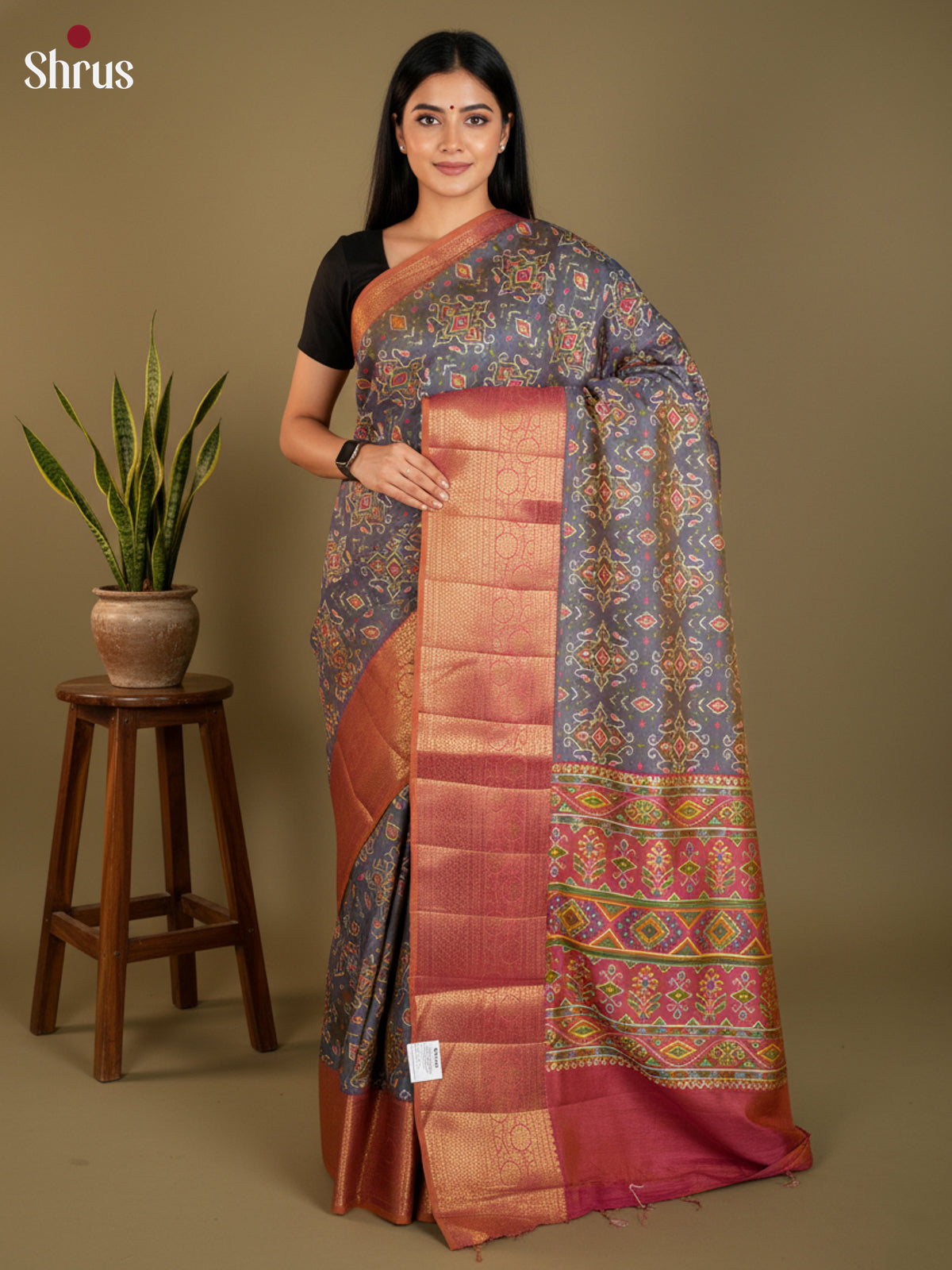 Double Shaded Blue & Brick - Semi Patola Saree -DKS21116