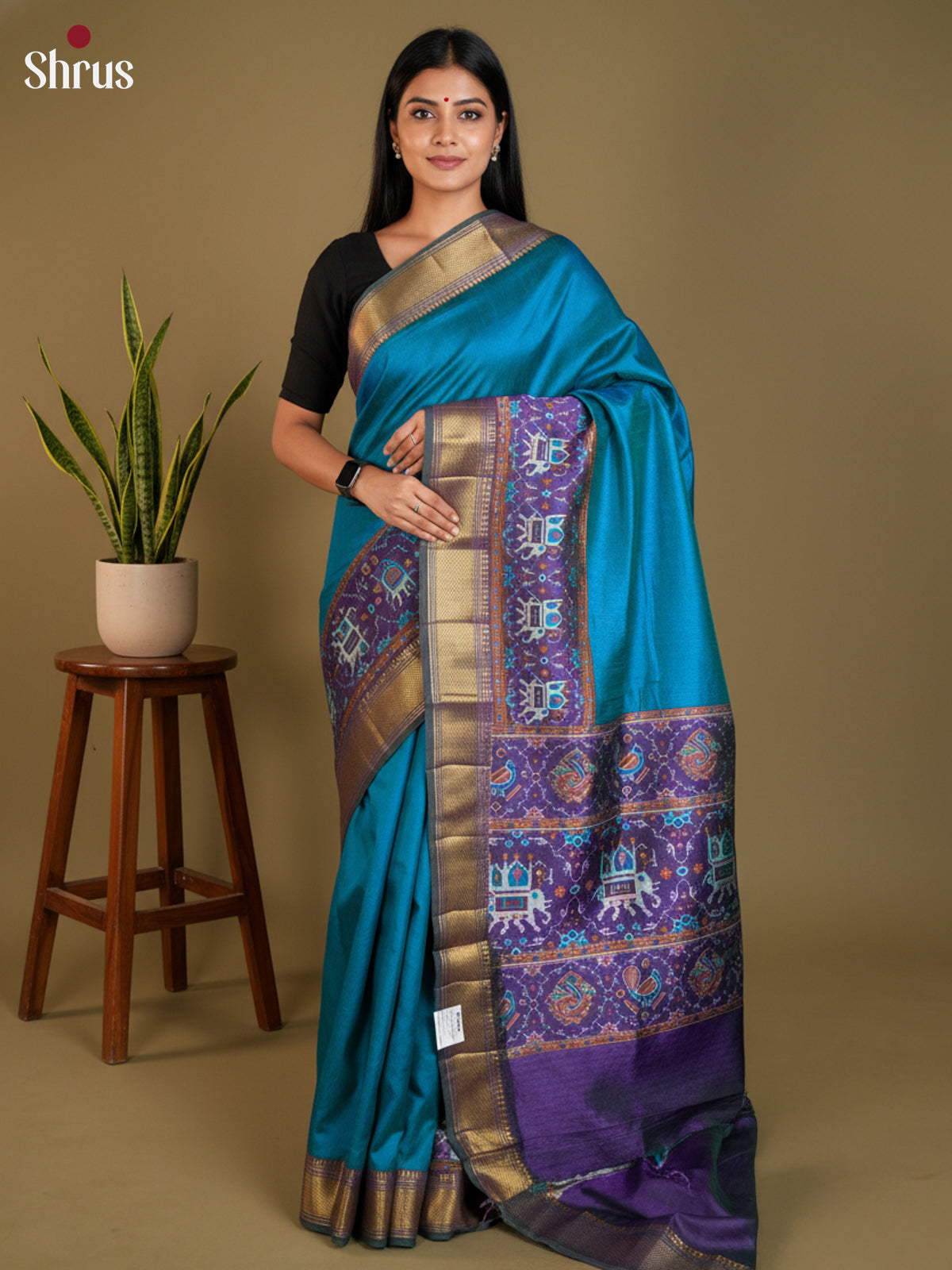 Blue & Purple - Semi Patola Saree -DKS26200 - Shop on Shrus.com