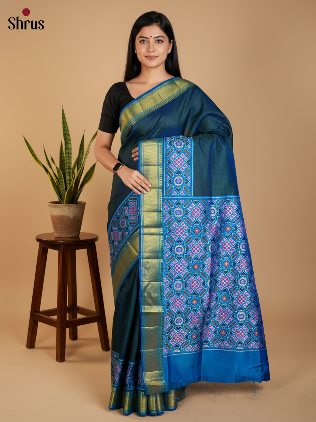Peacock Green & Blue - Semi Patola Saree - DKS26207 - Shop on Shrus.com