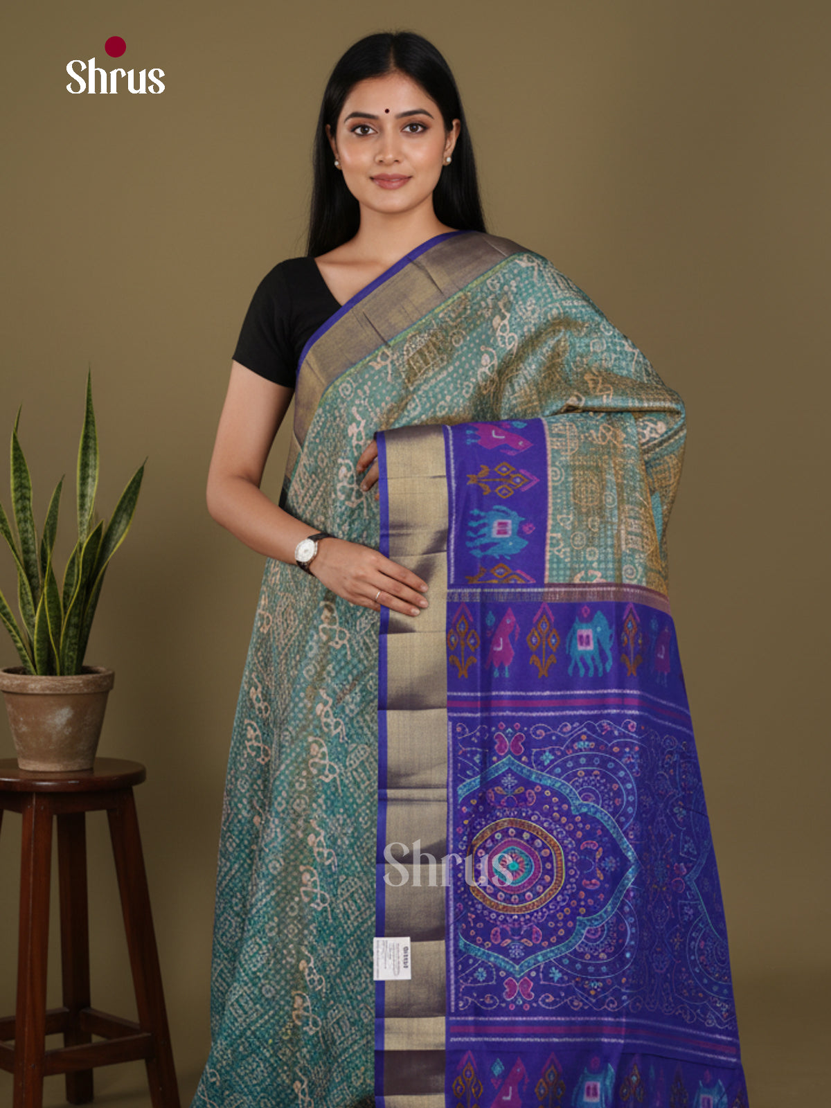Double Shaded Green & Blue - Semi Patola Saree