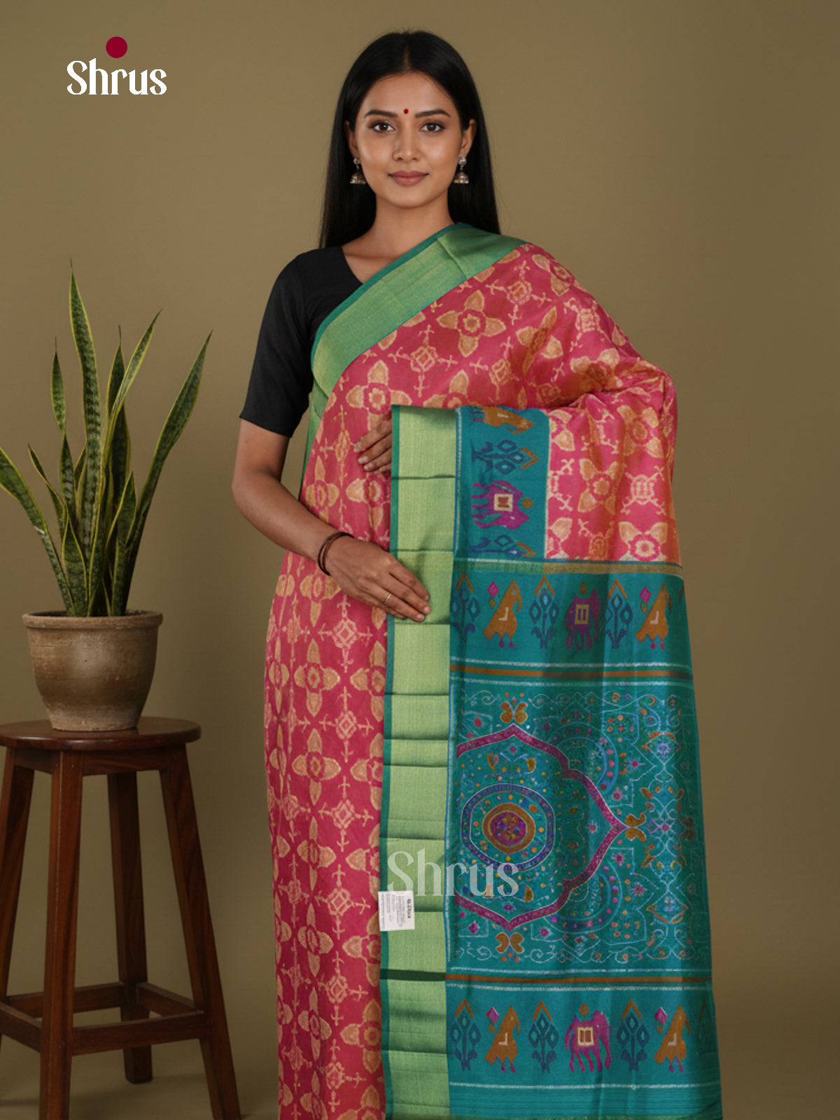 Pink & Green - Semi Patola Saree