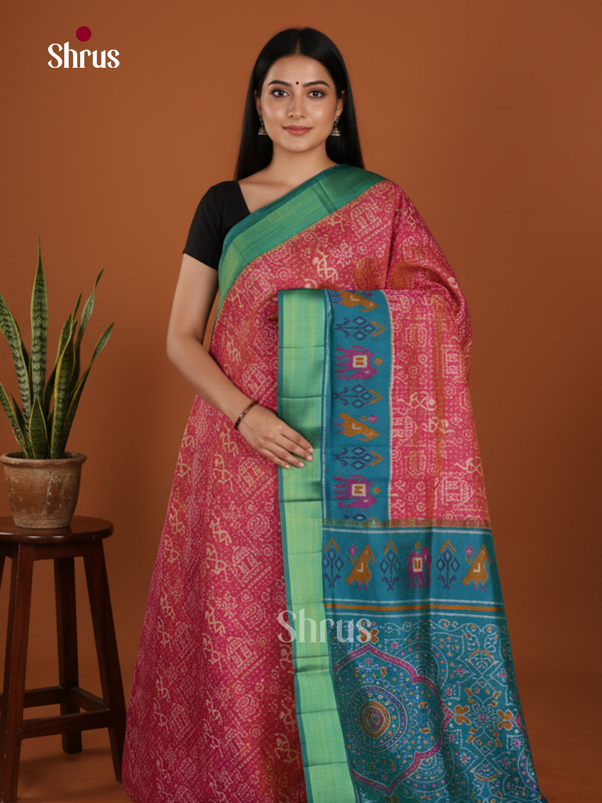 Pink & Teal - Semi Patola Saree