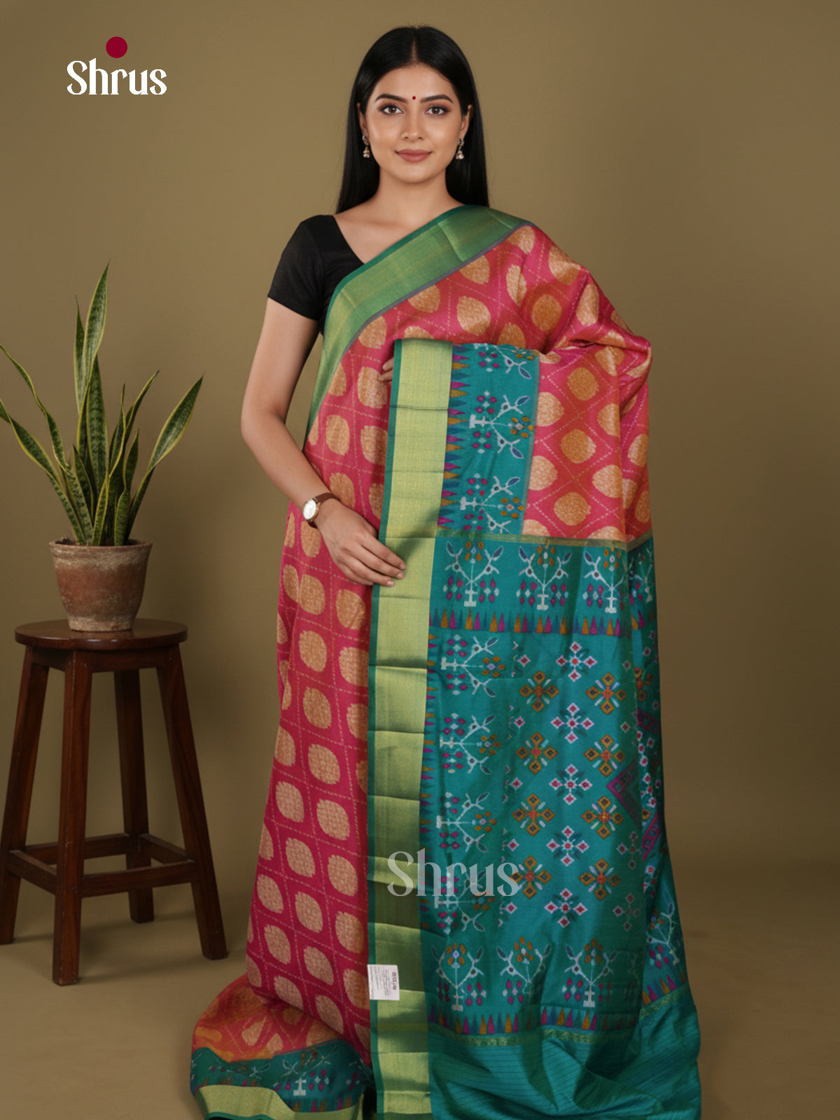 Pink & Green - Semi Patola Saree