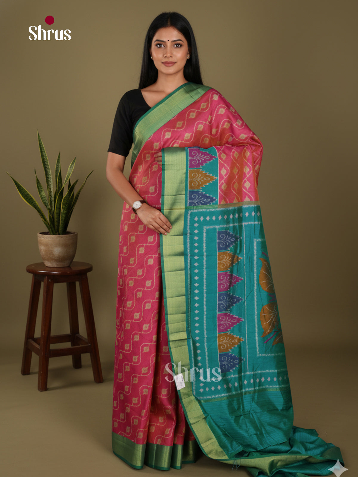 Pink & Teal- Semi Patola Saree