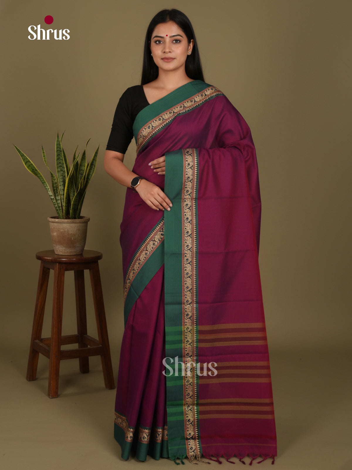 Purple & Green- Narayanpet Cotton Saree - Shop on Shrus.com