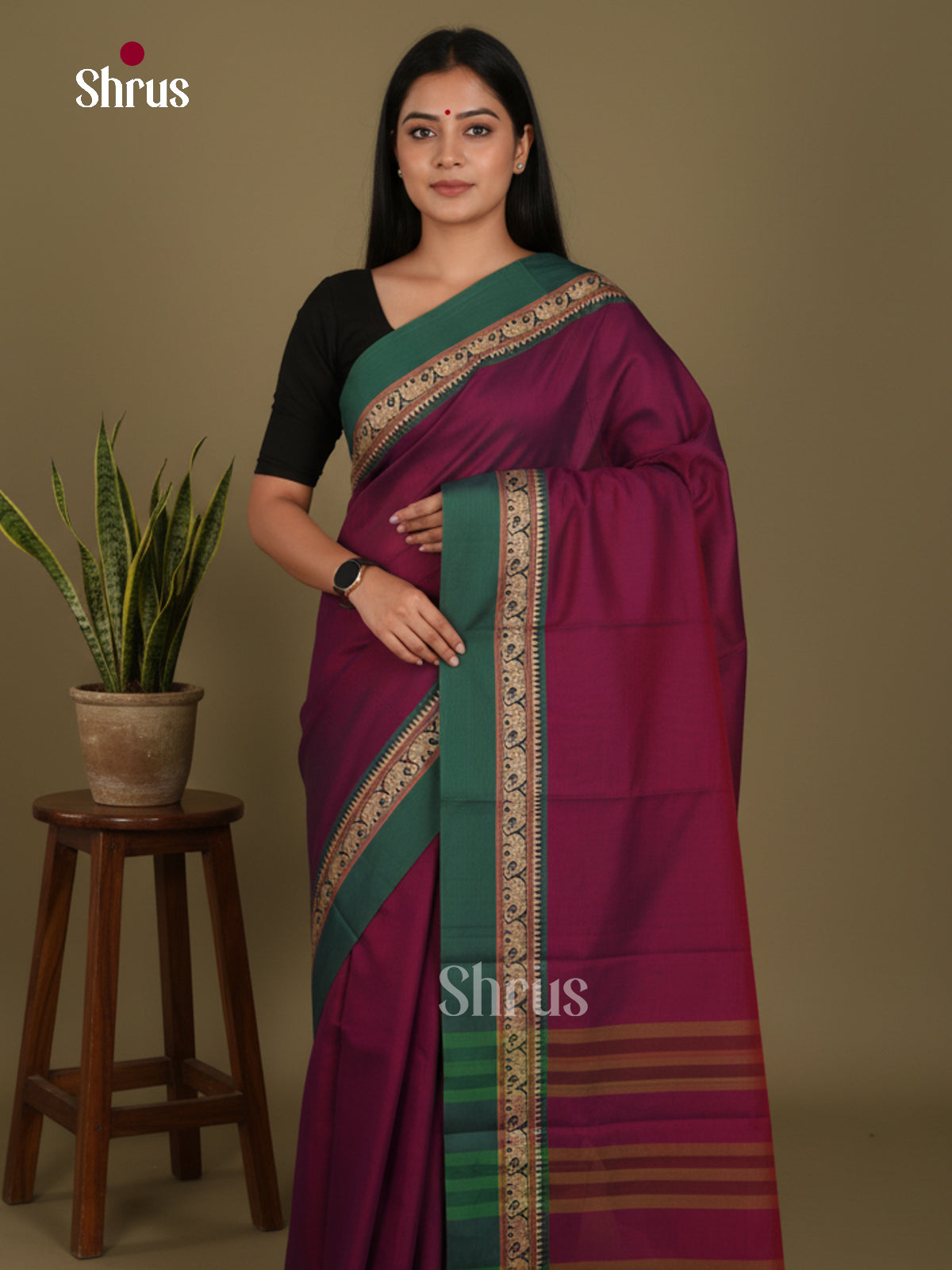 Purple & Green- Narayanpet Cotton Saree - Shop on Shrus.com
