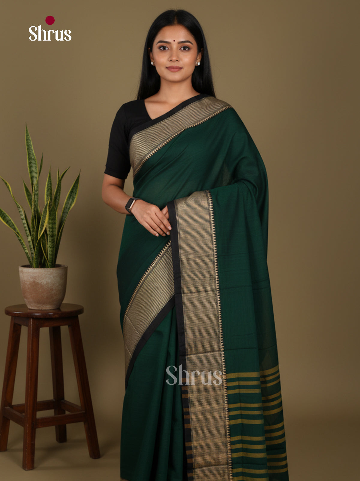 Green & Black- Narayanpet Cotton Saree - Shop on Shrus.com