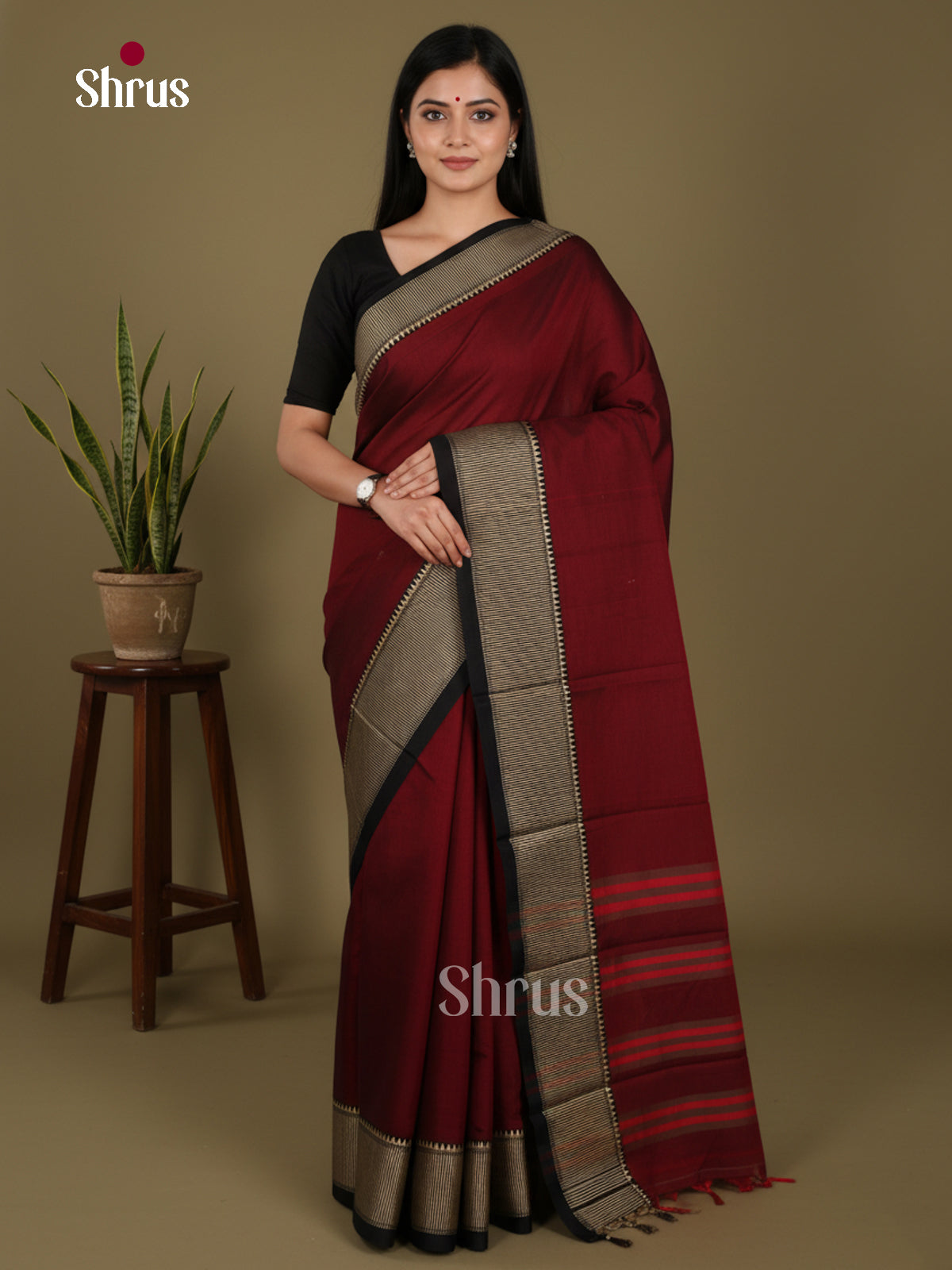Maroon & Black - Narayanpet Cotton Saree - Shop on Shrus.com