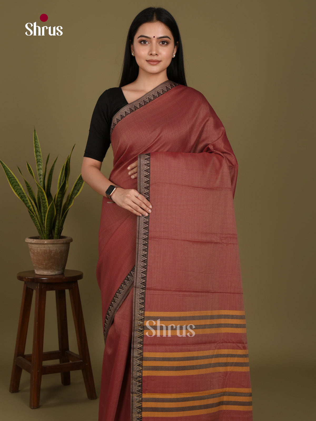 Brown & Black - Narayanpet Cotton Saree