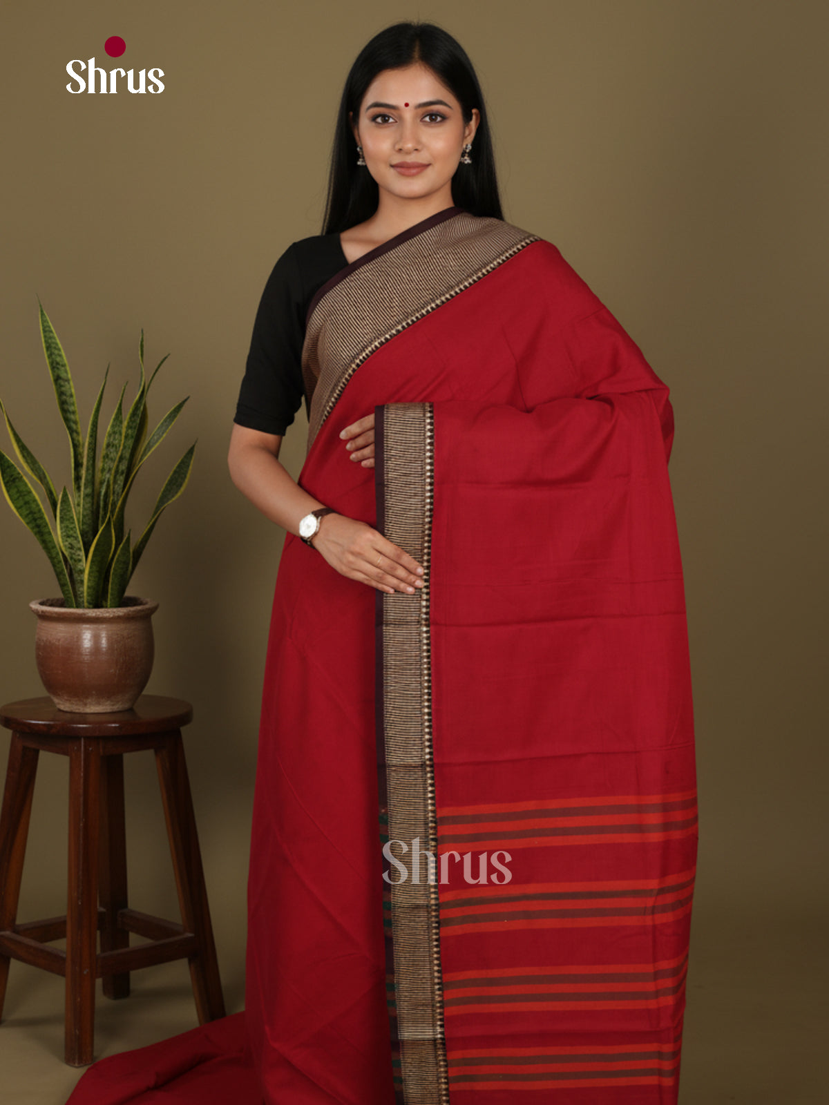 Red & Brown - Narayanpet Cotton Saree