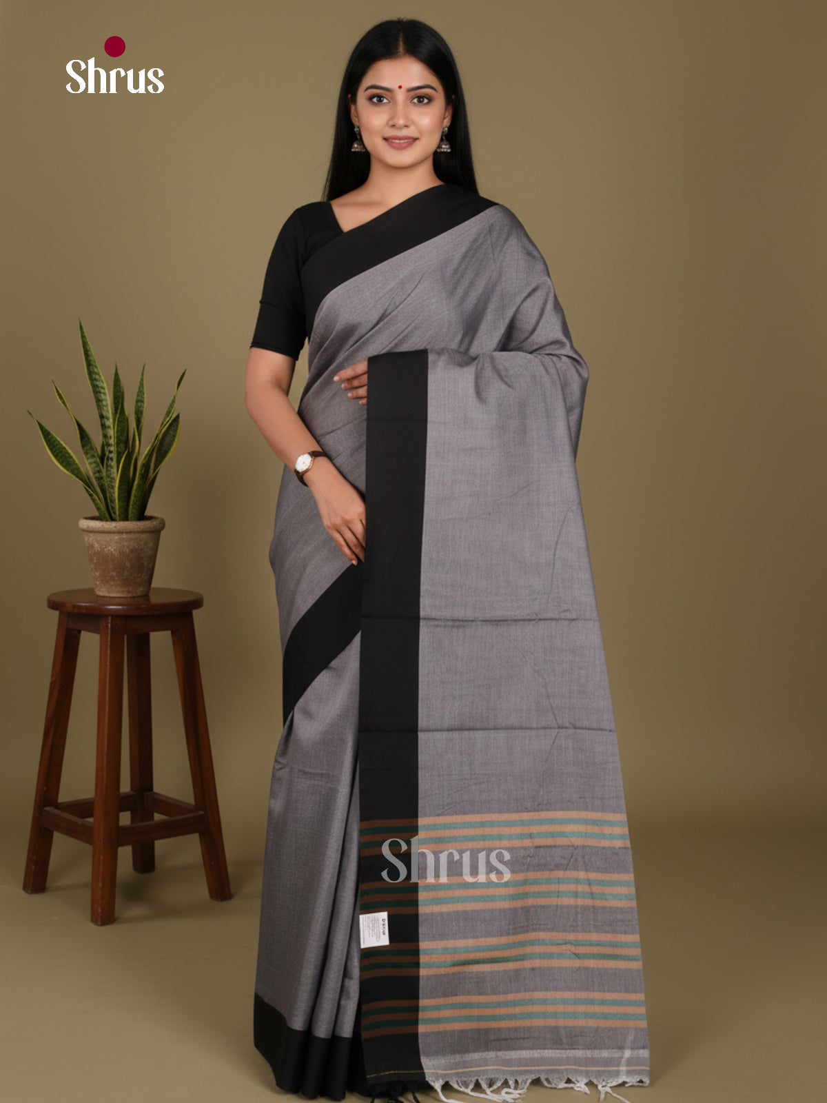 Grey & Black - Narayanpet Cotton Saree