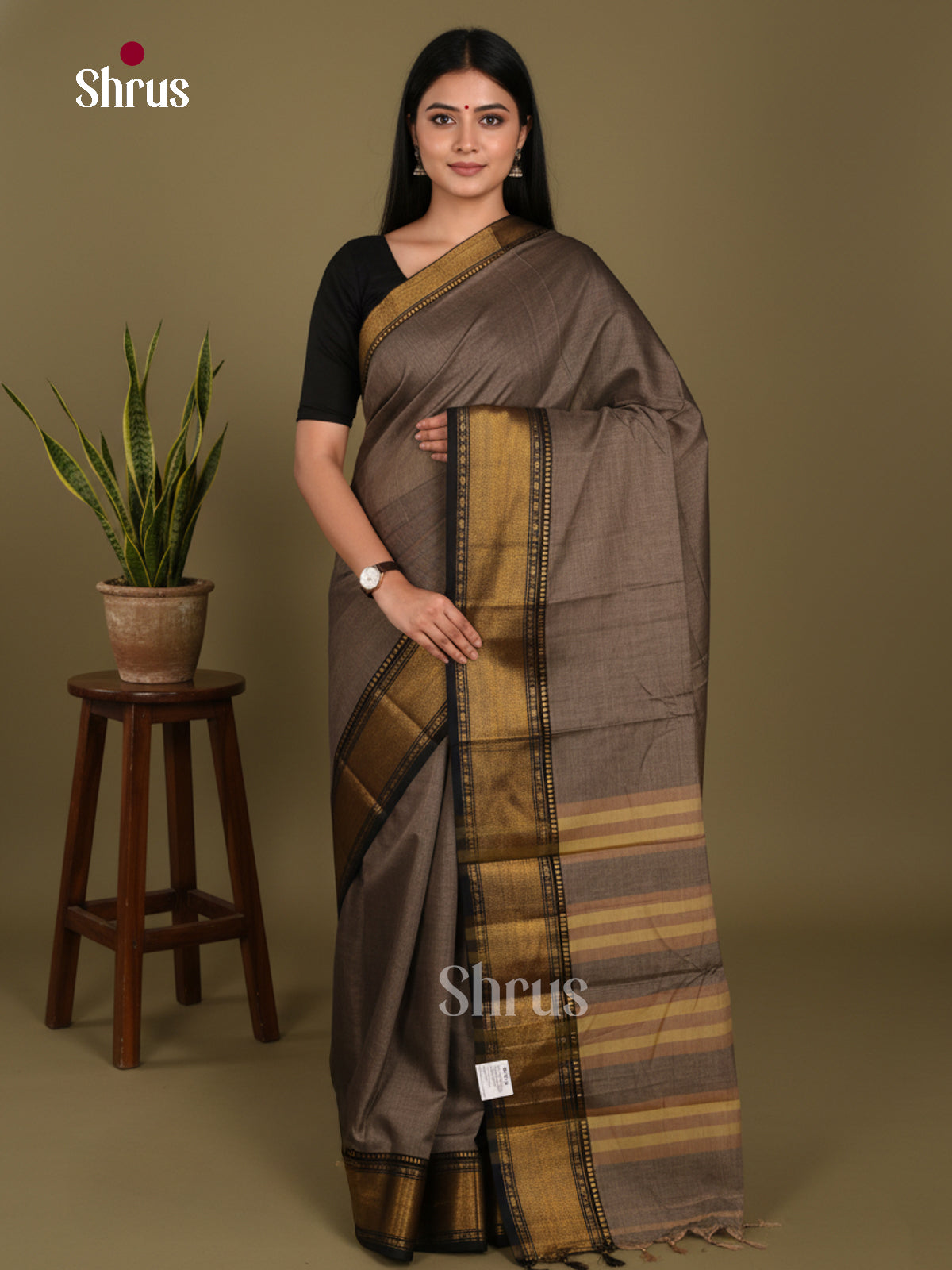 Grey & Black - Narayanpet Cotton Saree - Shop on Shrus.com