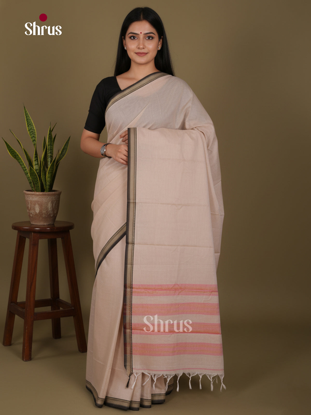 Grey & Black - Narayanpet Cotton Saree