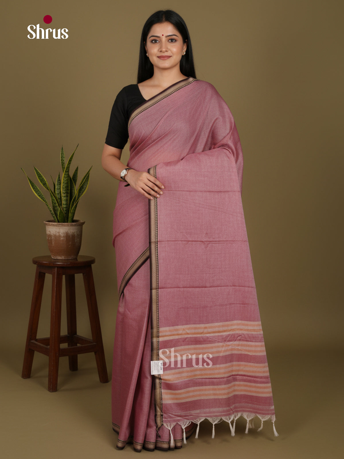 Mauve & Black- Narayanpet Cotton Saree - Shop on Shrus.com