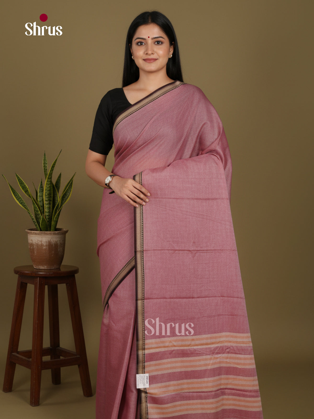 Mauve & Black- Narayanpet Cotton Saree - Shop on Shrus.com