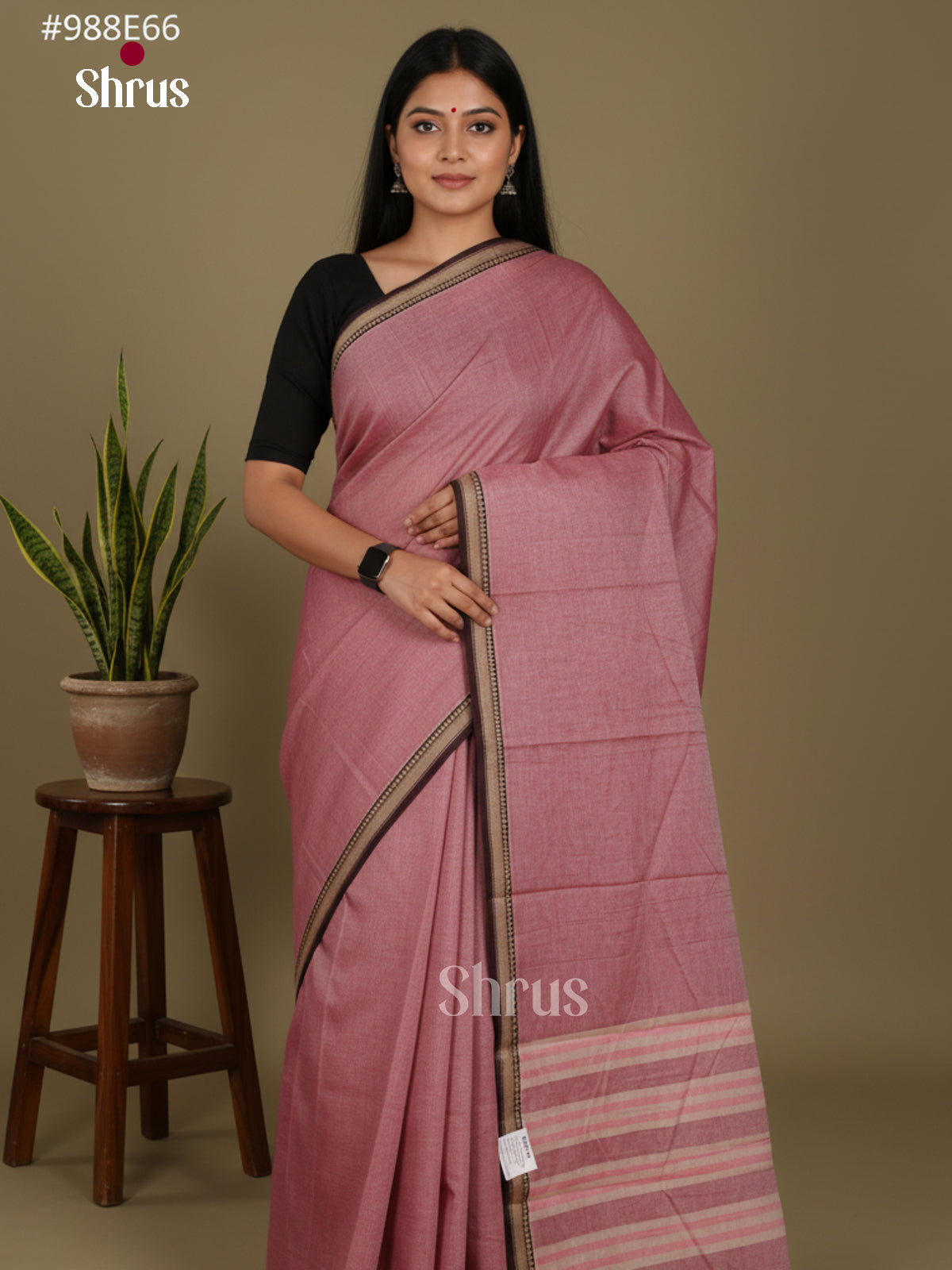 Mauve & Black- Narayanpet Cotton Saree - Shop on Shrus.com