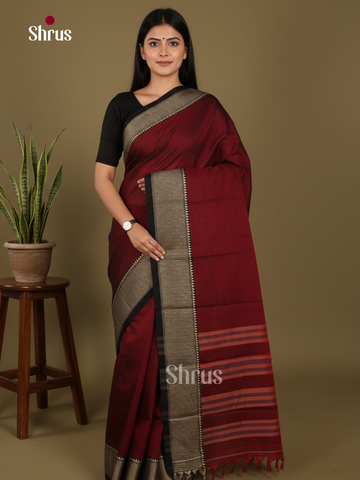 Maroon & Black - Narayanpet Cotton Saree - Shop on Shrus.com