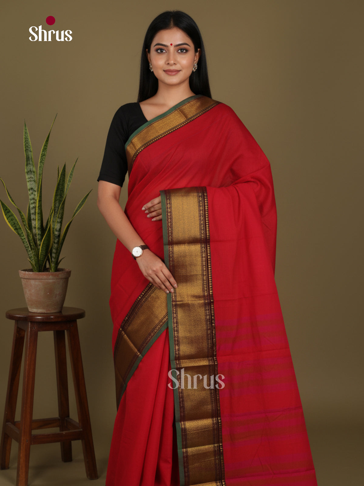 Red & Green - Narayanpet Cotton Saree - Shop on Shrus.com