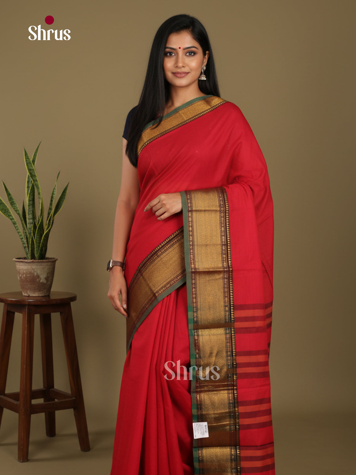 Red & Green- Narayanpet Cotton Saree - Shop on Shrus.com