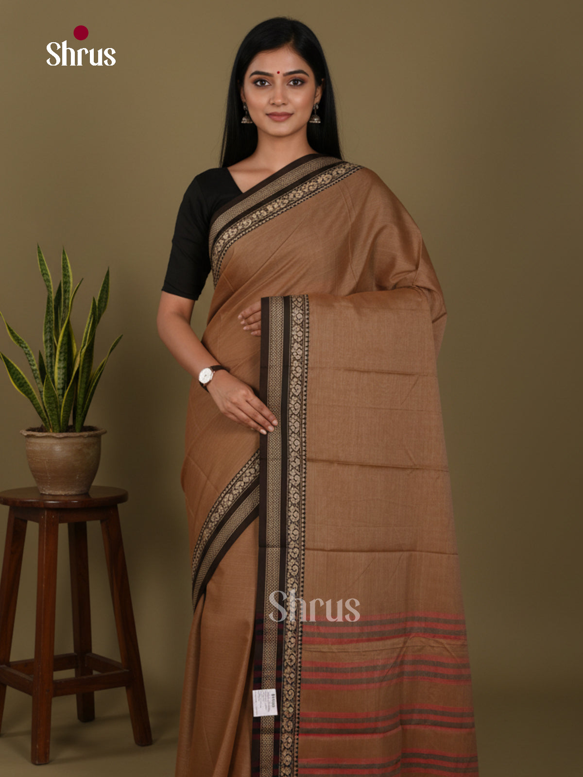 Brown & Black - Narayanpet Cotton Saree - Shop on Shrus.com