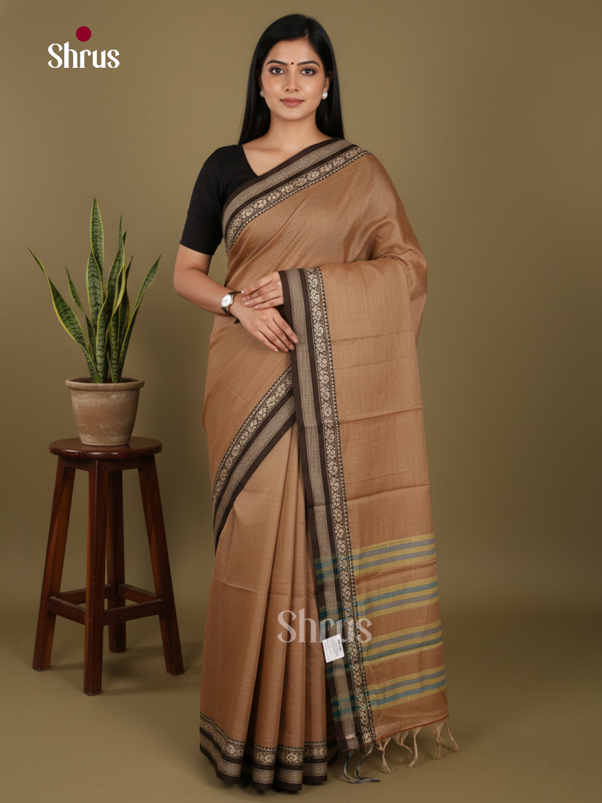 Brown & Black - Narayanpet Cotton Saree