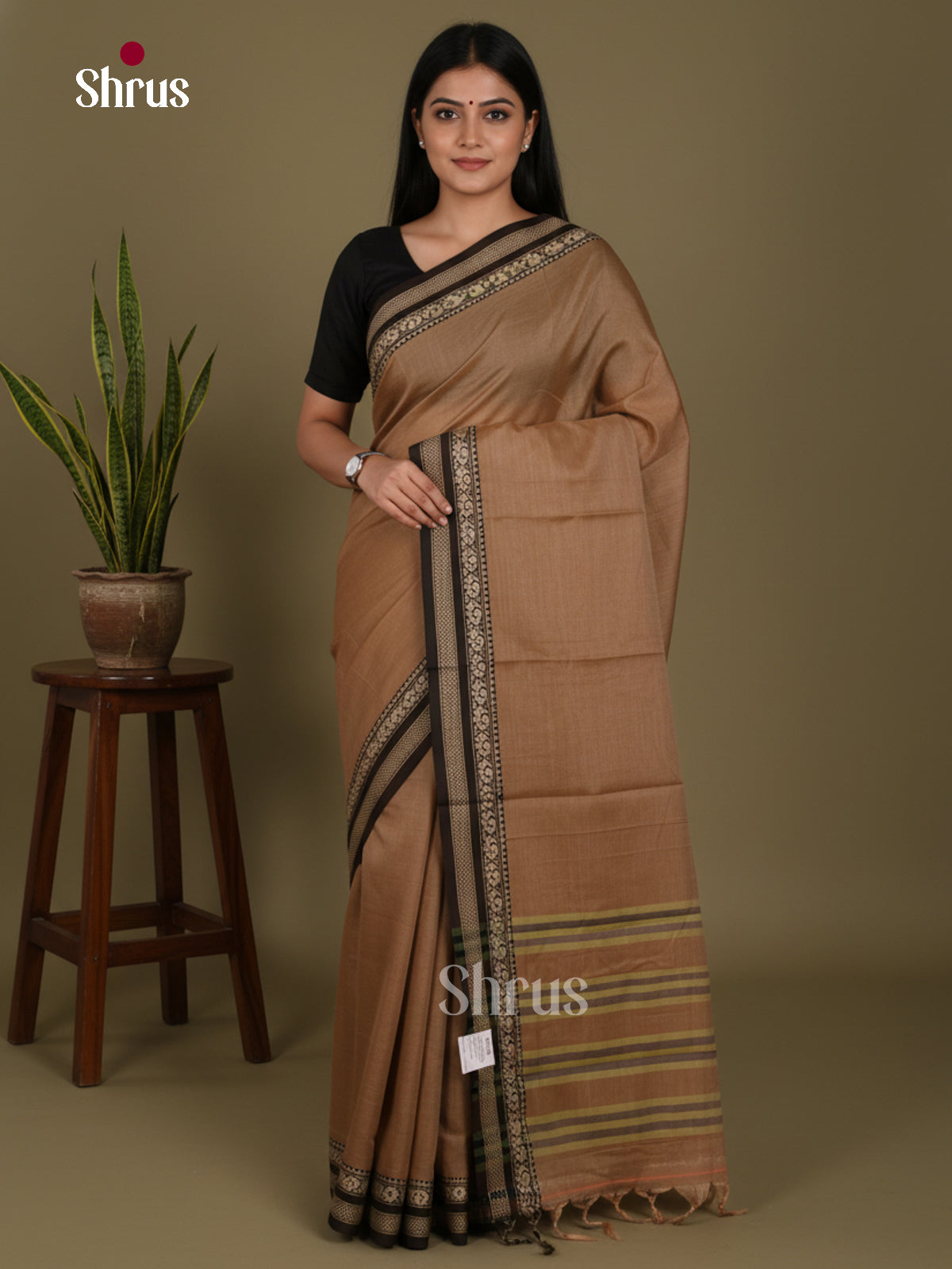 Brown & Black - Narayanpet Cotton Saree