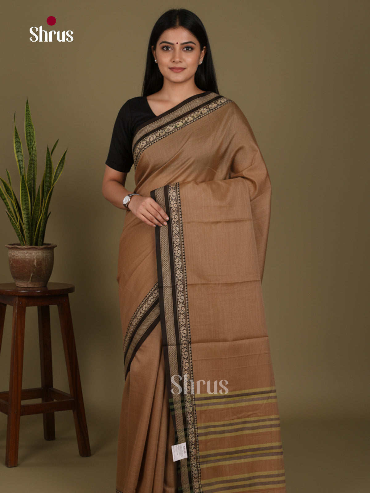 Brown & Black - Narayanpet Cotton Saree