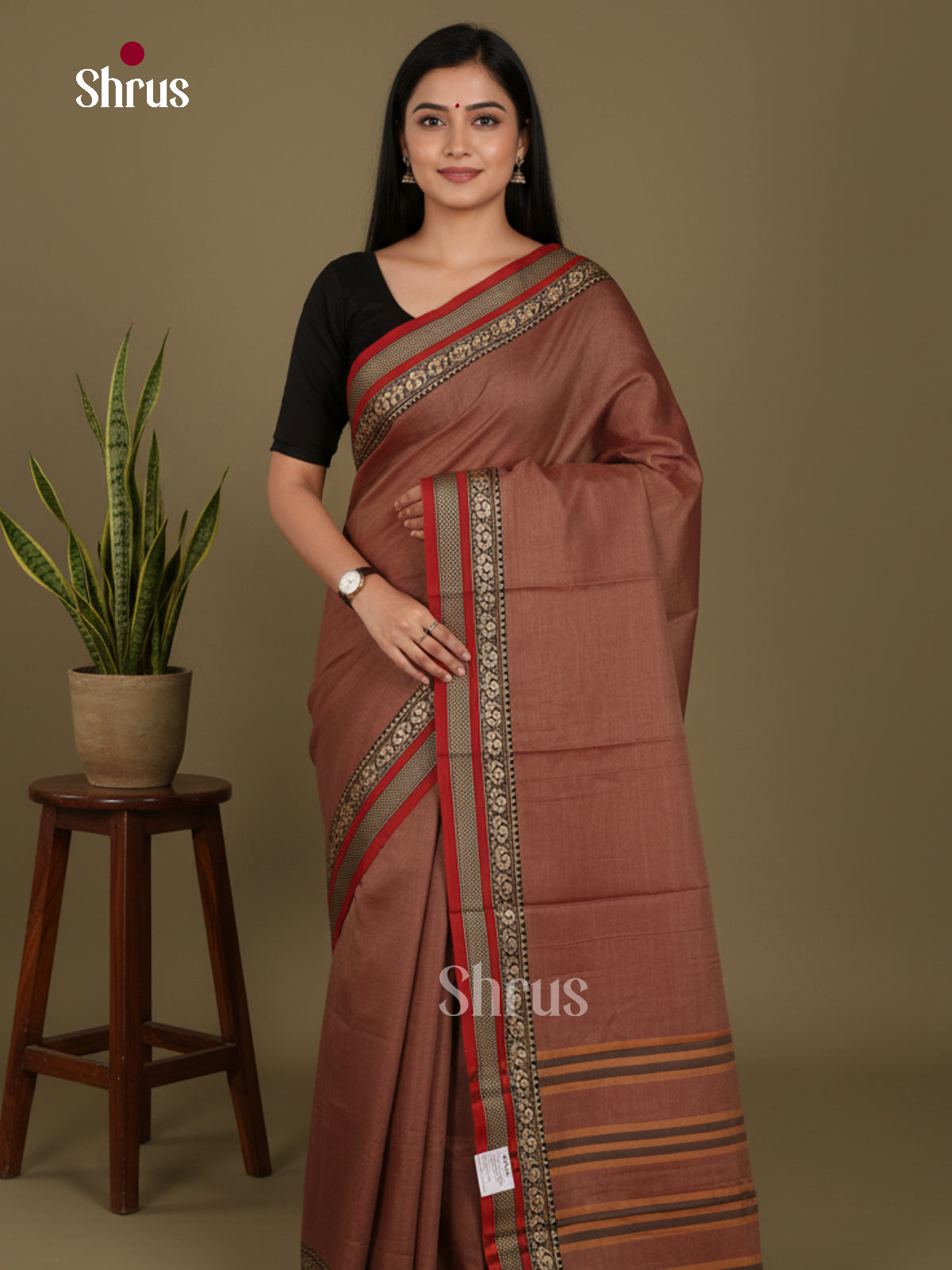 Brown & Red - Narayanpet Cotton Saree - Shop on Shrus.com