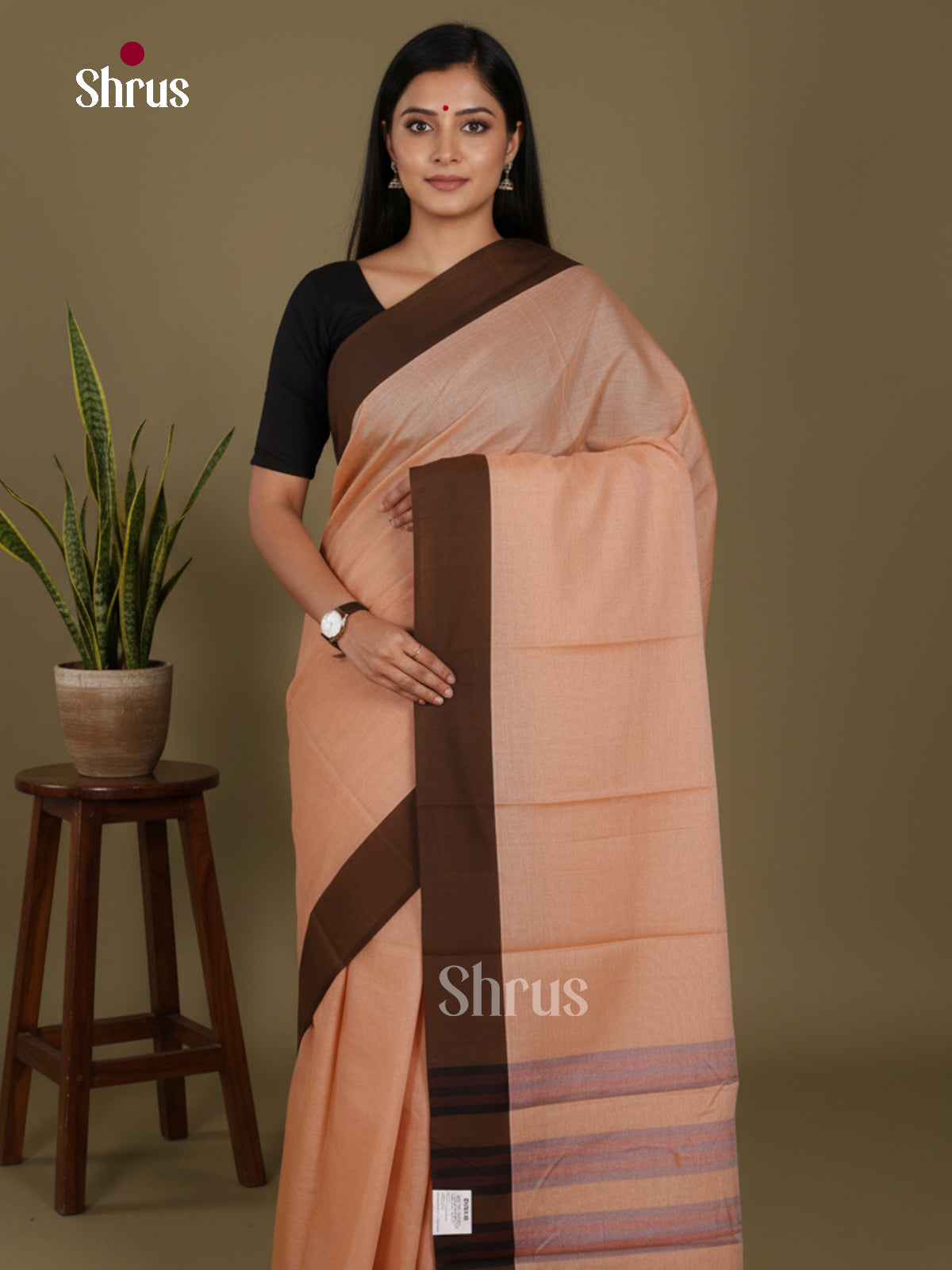 Peach & Brown - Narayanpet Cotton Saree - Shop on Shrus.com
